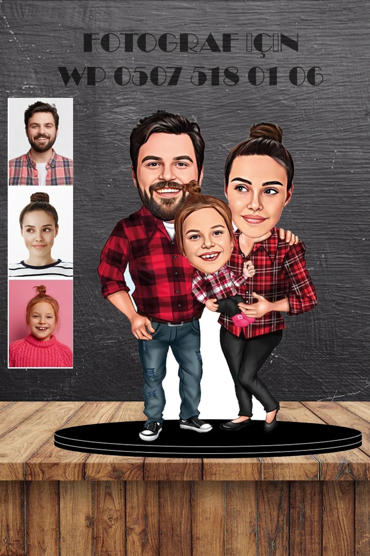 Genel Markalar Kişiye Özel Aile 1 Karikatürlü 3d Ahşap Biblo,sevgiliye Hediye,doğum Günü Hediyesi,