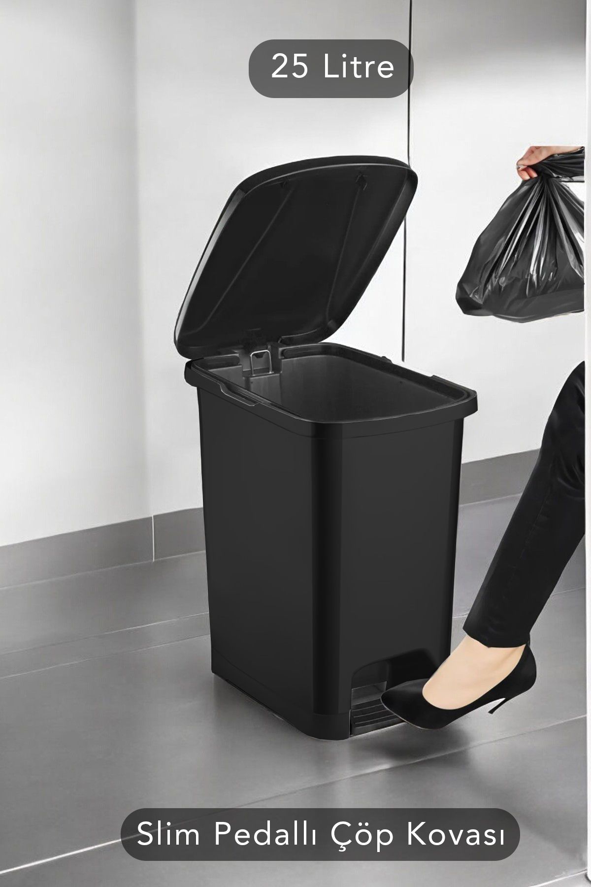 Carat Home Slim Pedallı Banyo Mutfak Çöp Kovası - 25 Litre - Siyah