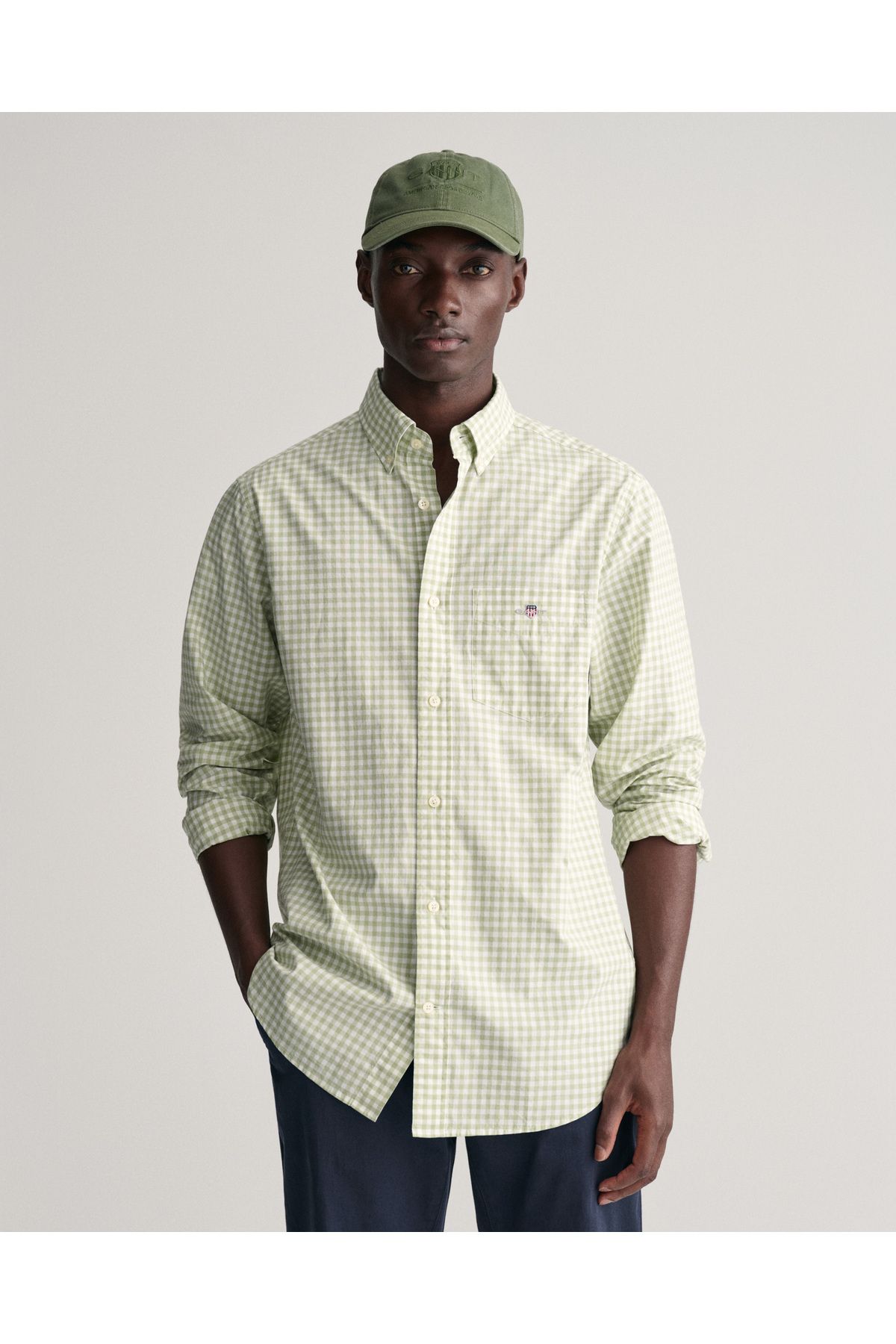 Gant Erkek Yeşil Regular Fit Düğmeli Yaka Kareli Gömlek