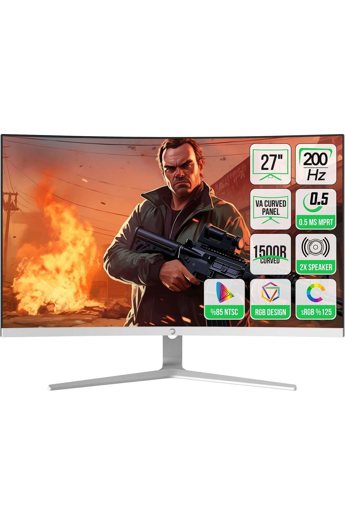 Gamepower Vivid T50 27'' Curved RGB Beyaz 200Hz 0.5ms FHD Gaming Monitör(Sıfır Ölü Piksel Garantili)