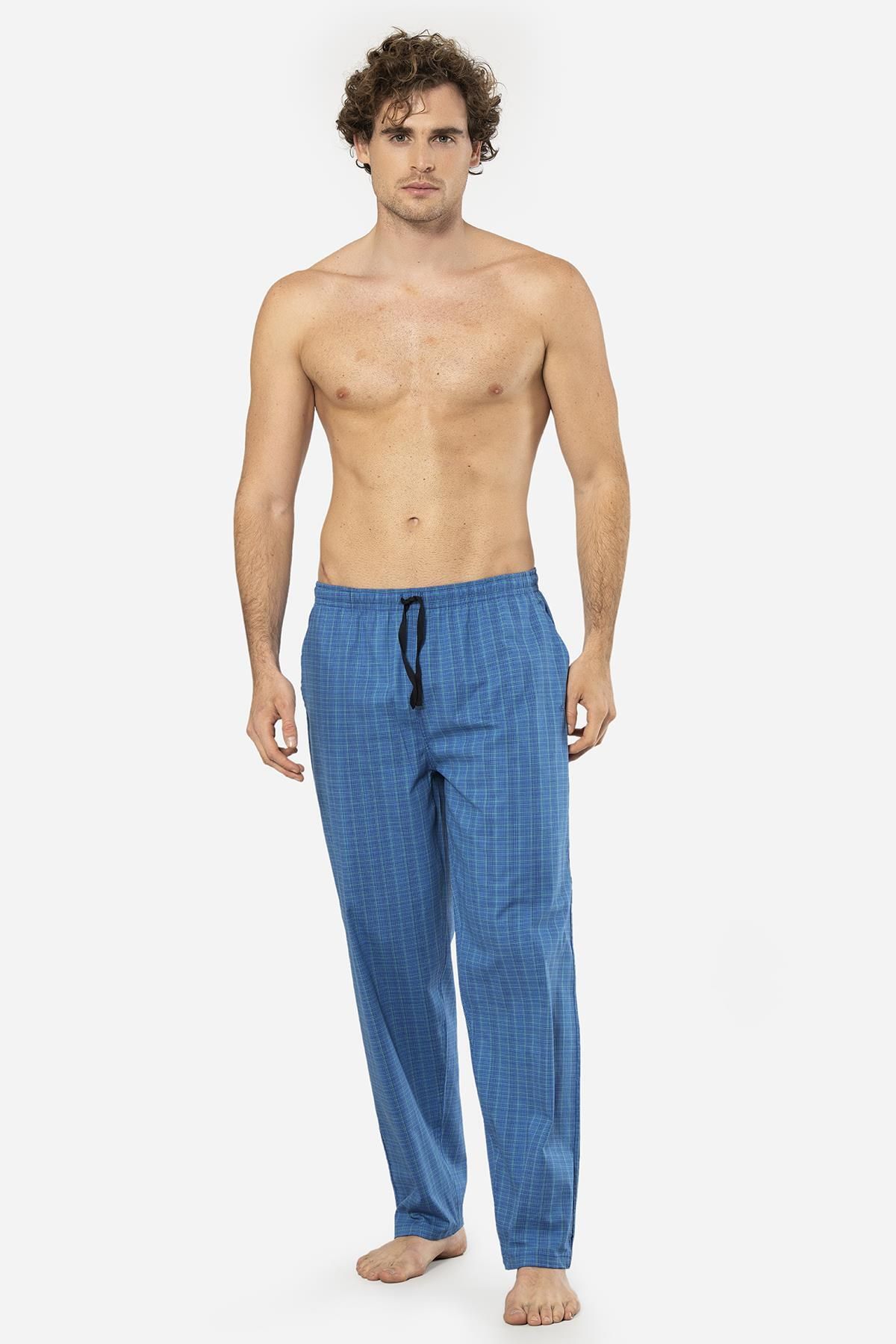 Cacharel Ekoseli Erkek Tek Alt Pijama, Cep Detaylıdır, %95 pamuk %5 Likralı