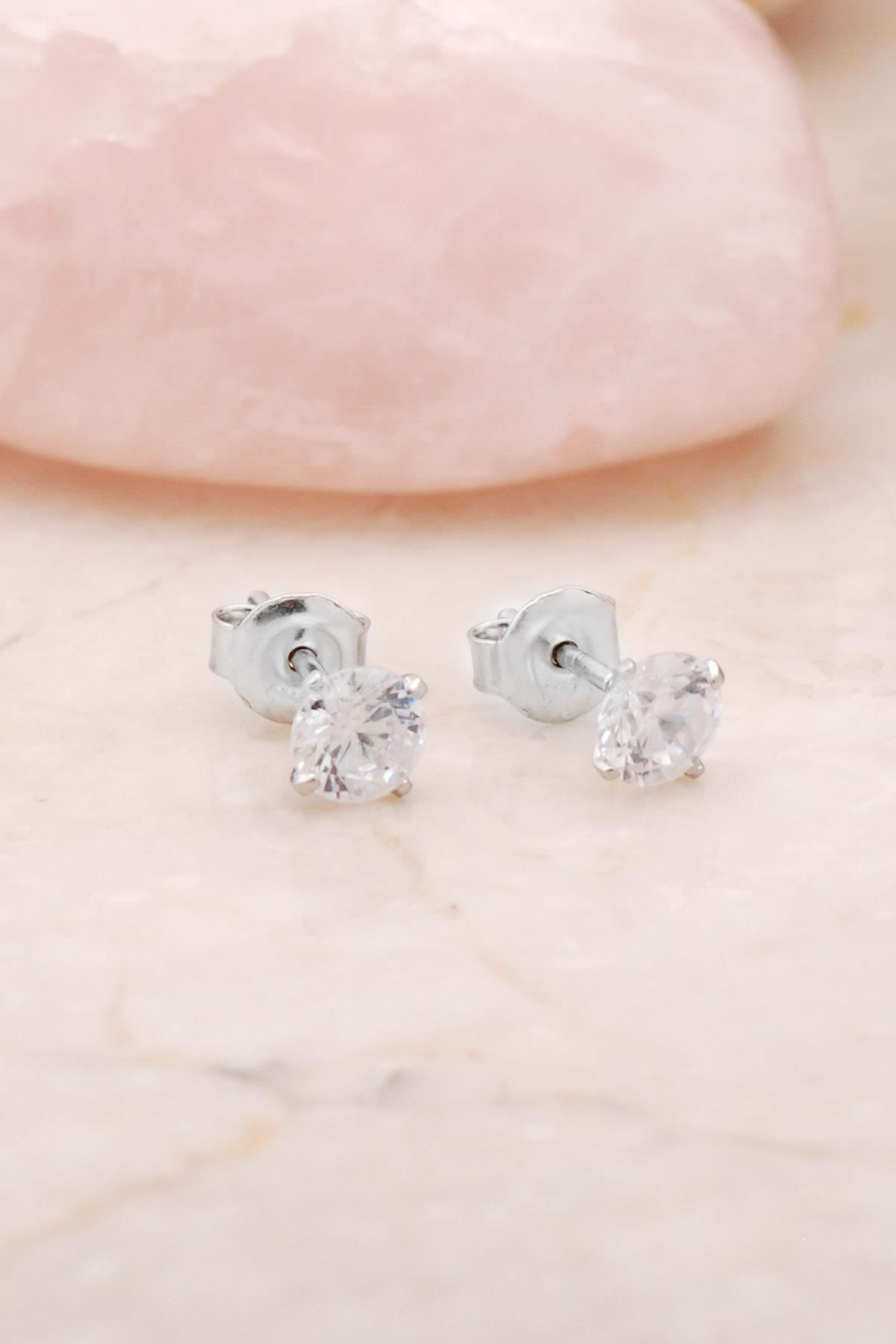 Sümer Telkari Gümüş 4 Mm Tek Taş Küpe 4786