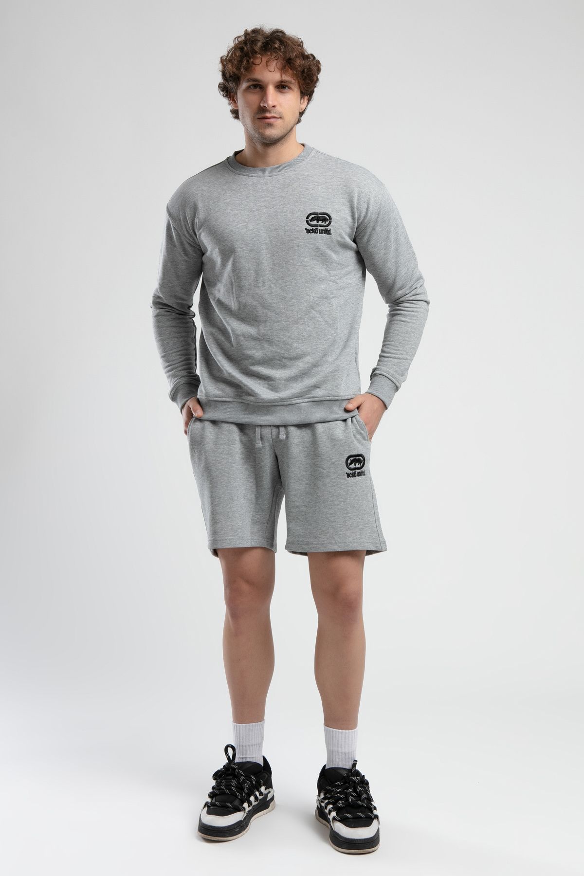 Ecko Unltd MALCOLM Gri Örme Şort Nakışlı Standard Fit Erkek Örme Şort