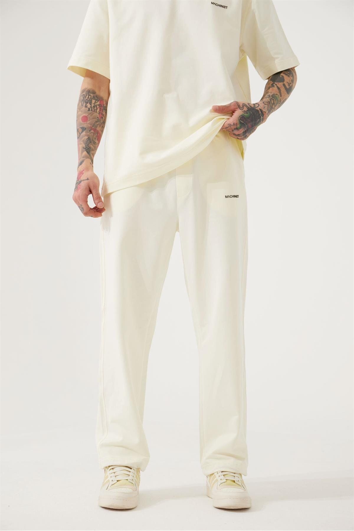 Machinist Erkek Basic Relaxed Baggy Krem Eşofman Altı