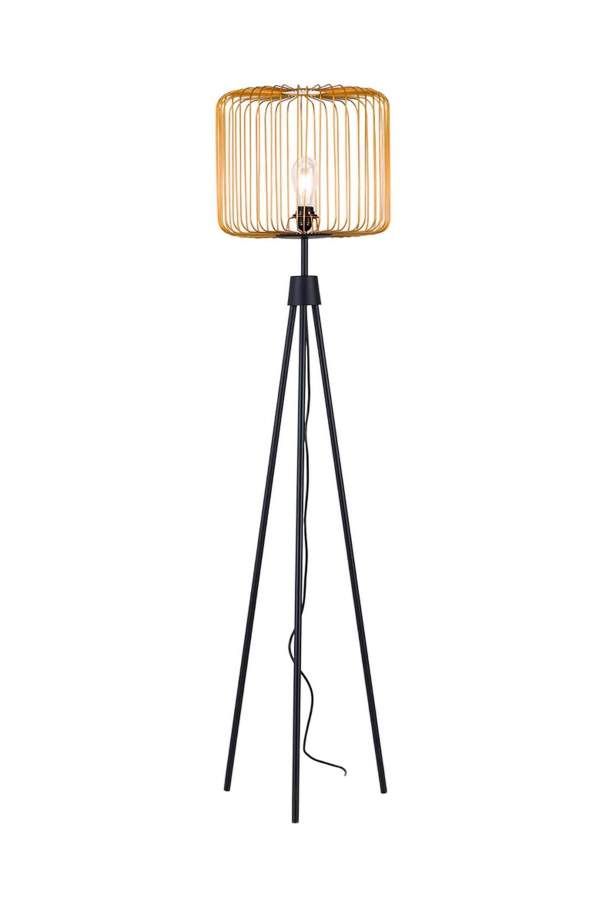 Bahar Aydınlatma Tripod Ayaklı Kafes Lambader Gold