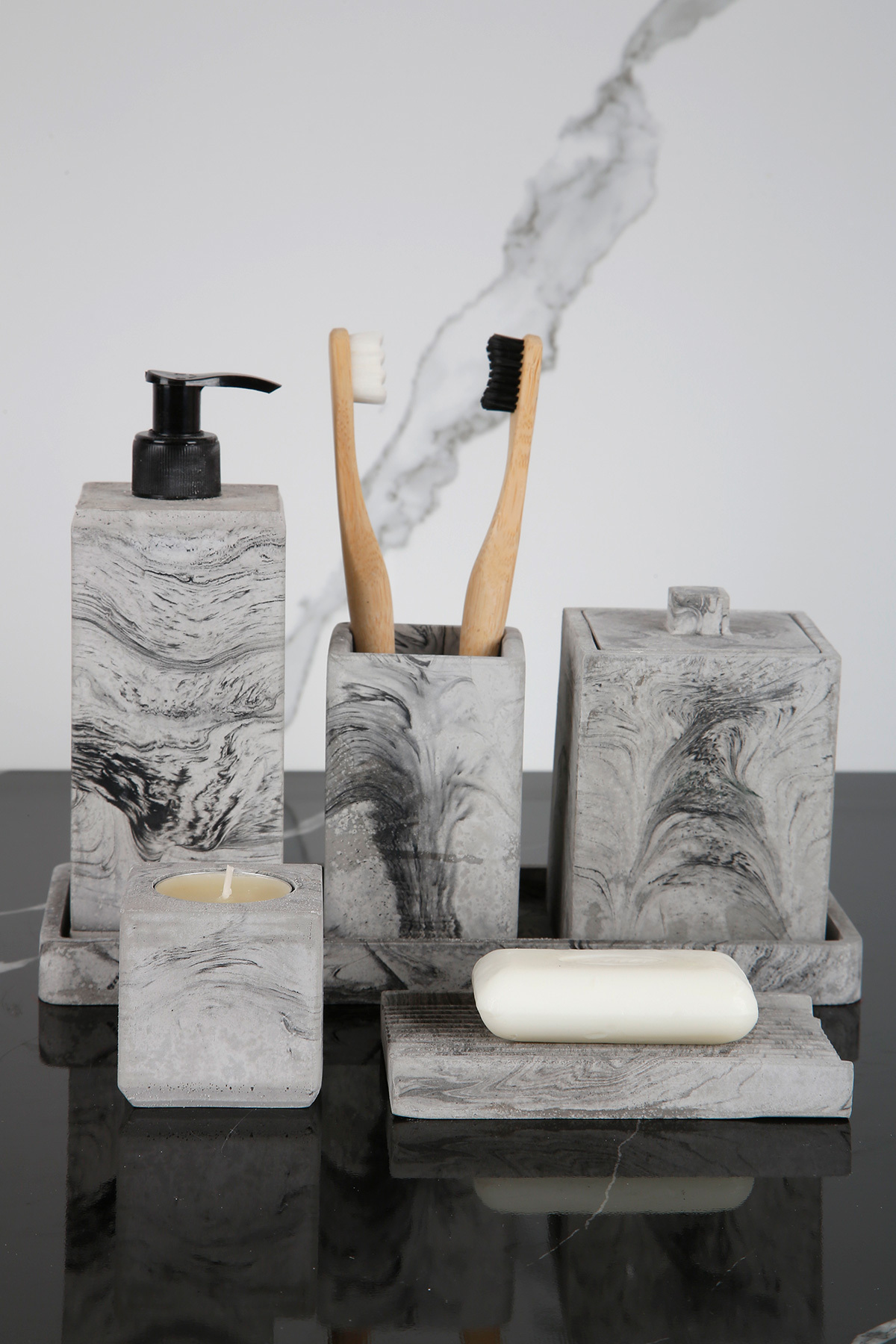 Betonmall 6 Parça Beton Banyo Seti - Katı Sıvı Sabunluk ve Diş Fırçalık