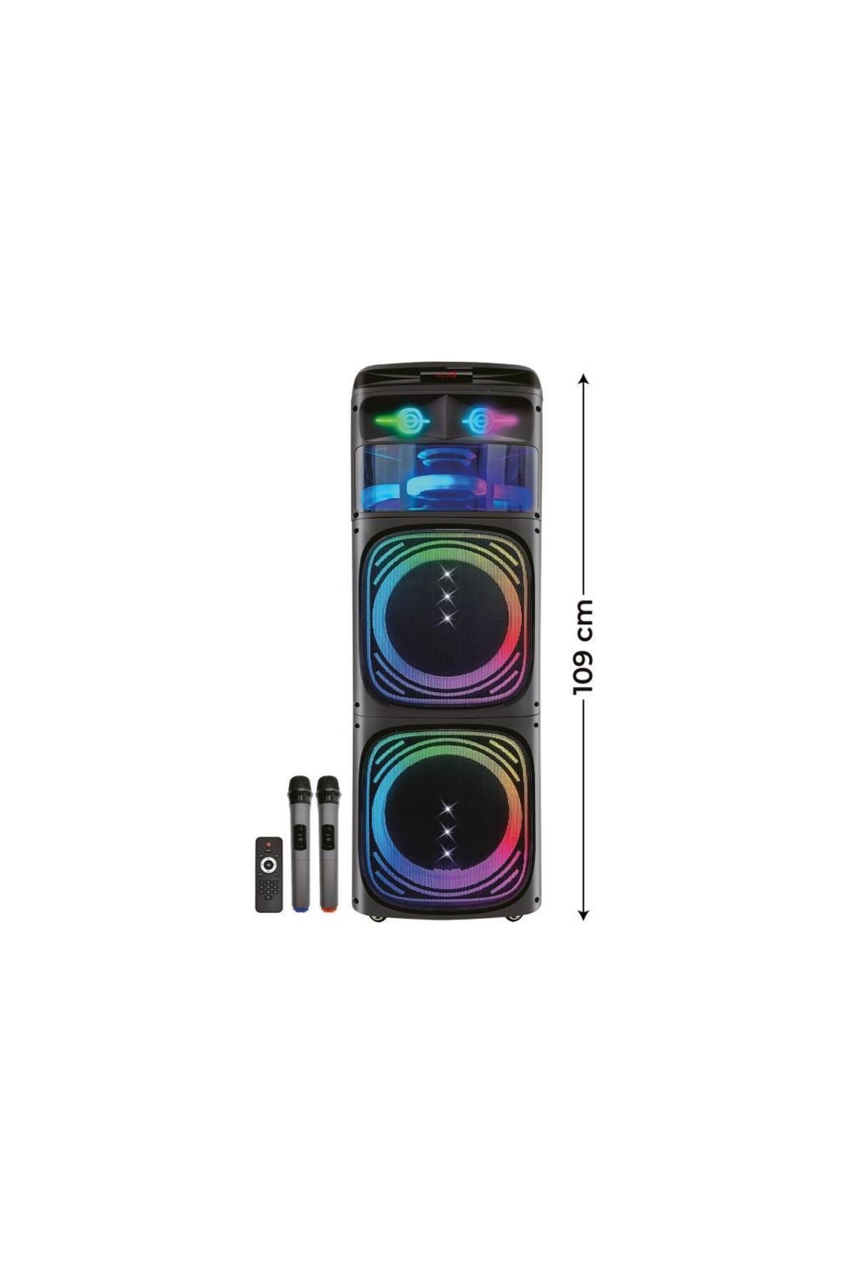 Sunix 80w Çift Mikrofonlu 12x2 Woofer Ledli Bluetooth Hoparlör Bts-160