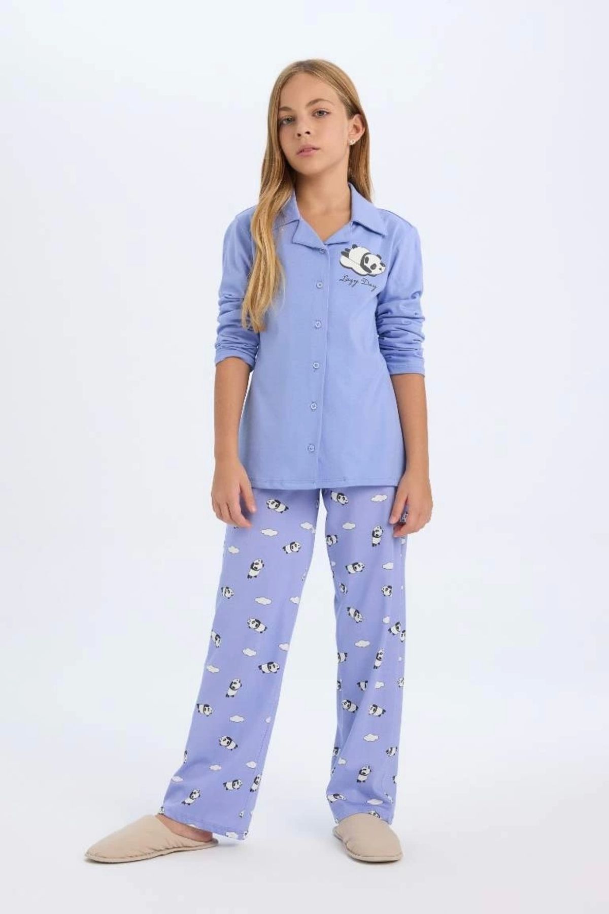 Defacto D2658 Regular Fit Baskılı Uzun Kollu Pijama Takımı