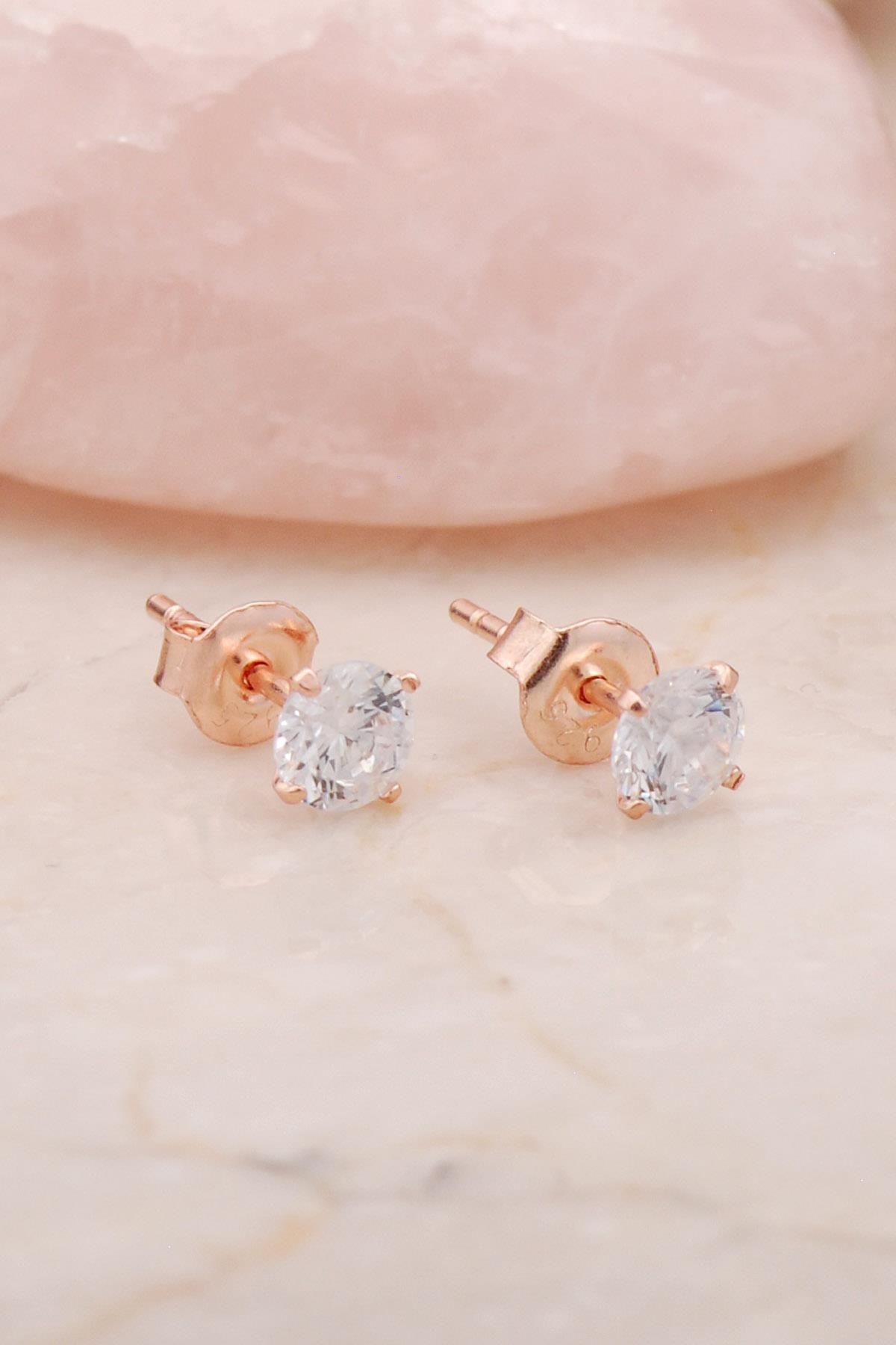 Sümer Telkari Rose Gümüş 4 Mm Tek Taş Küpe 4784