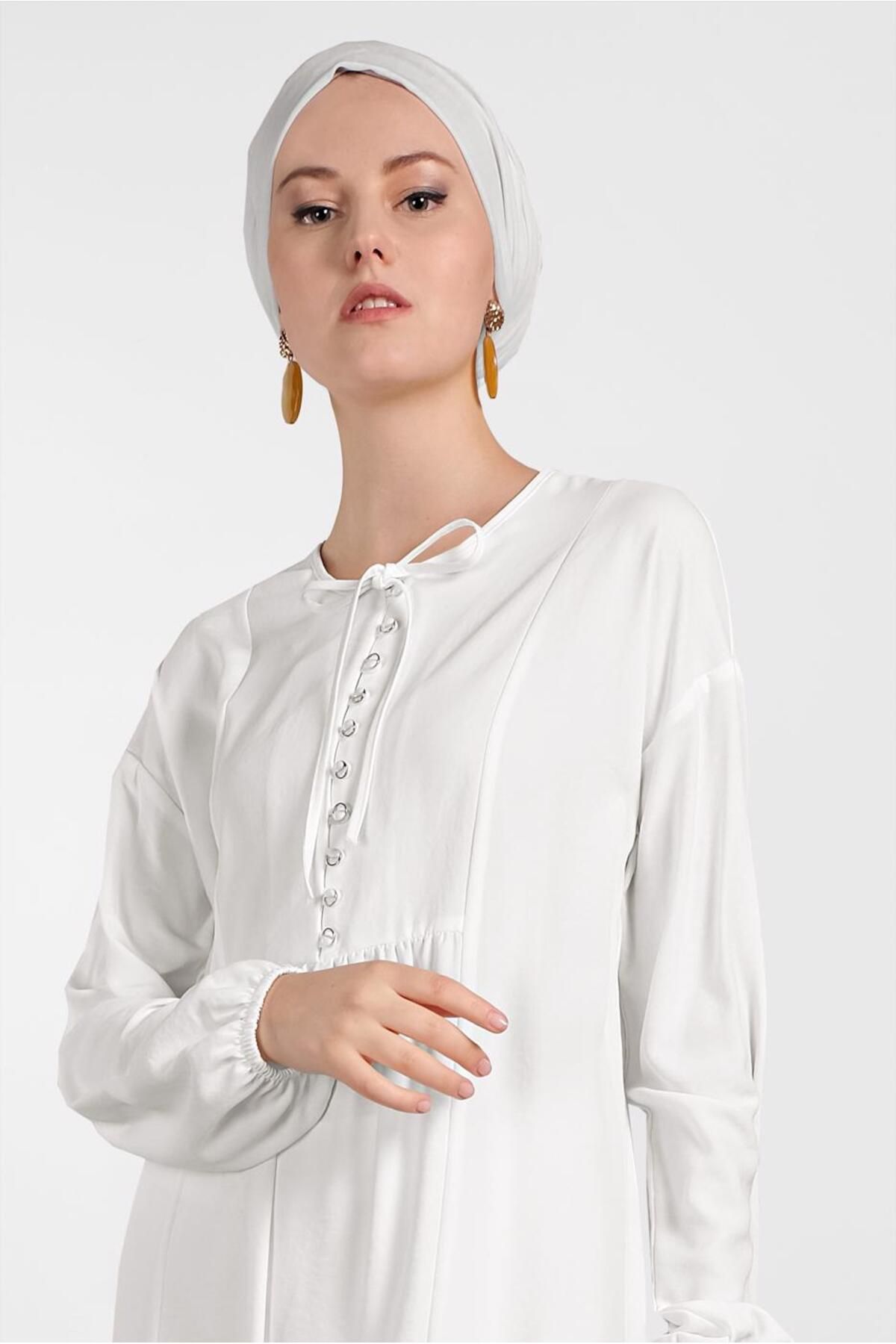 TRENDTESETTÜR Kadın Krem Etek Ucu Fırfırlı Tunik 4426