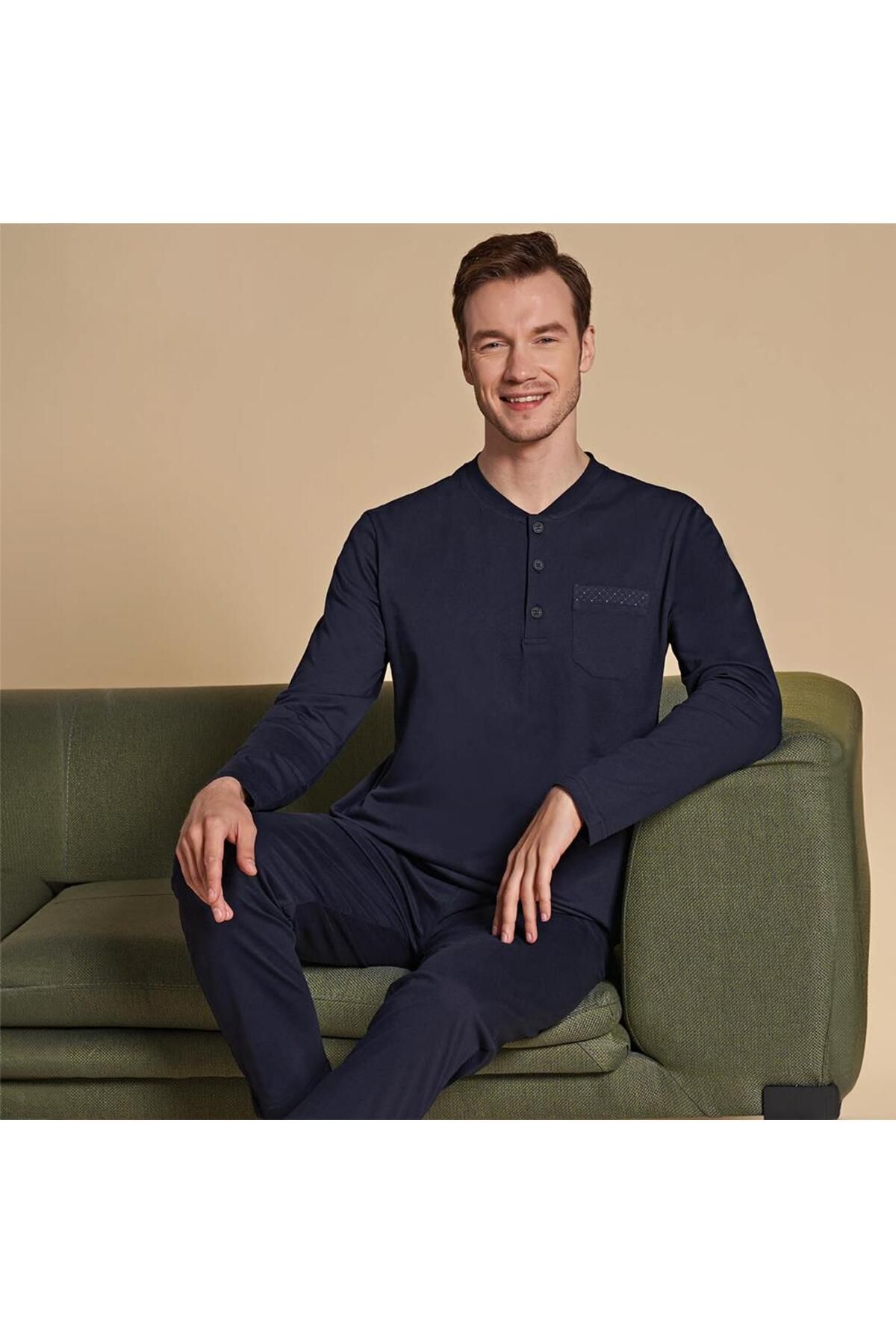 Over Sleep by Poleren Over Sleep 1534 Erkek Kışlık Uzun Kol Pijama Takım