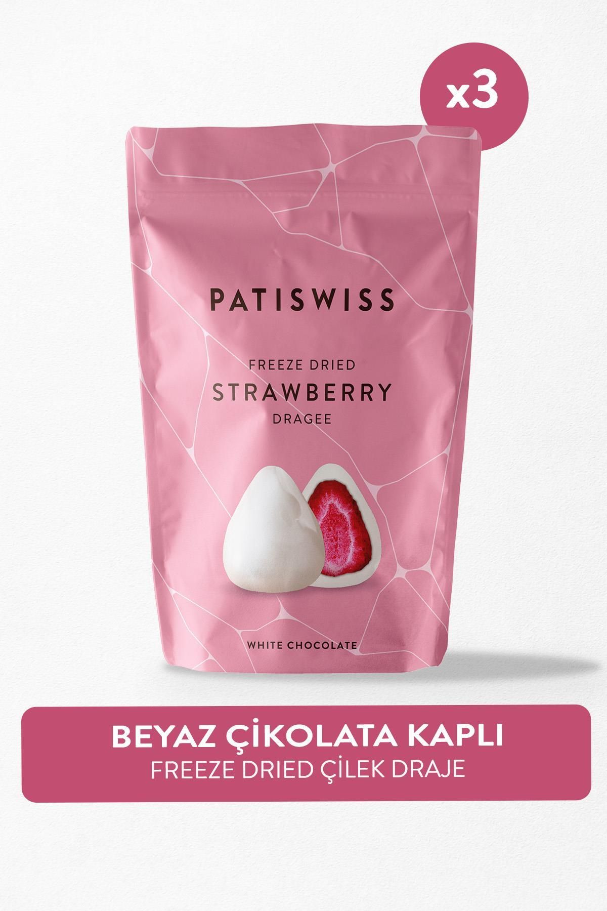 Patiswiss Beyaz Çikolata Kaplı Çilek Draje Set, 80g X 3 Adet