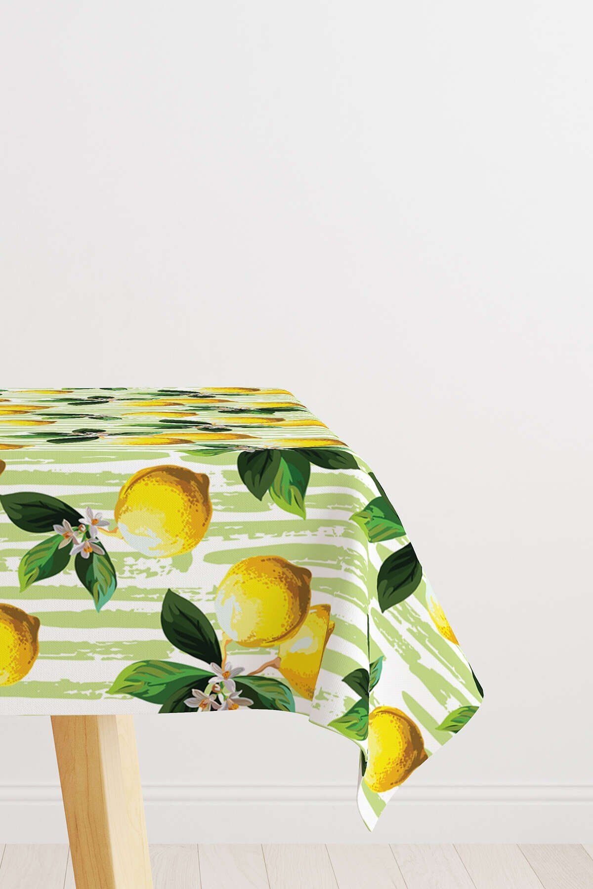 Cango Home Sarı Yeşil Limon Desenli Dijital Baskılı Masaörtüsü Oytyk914-ms