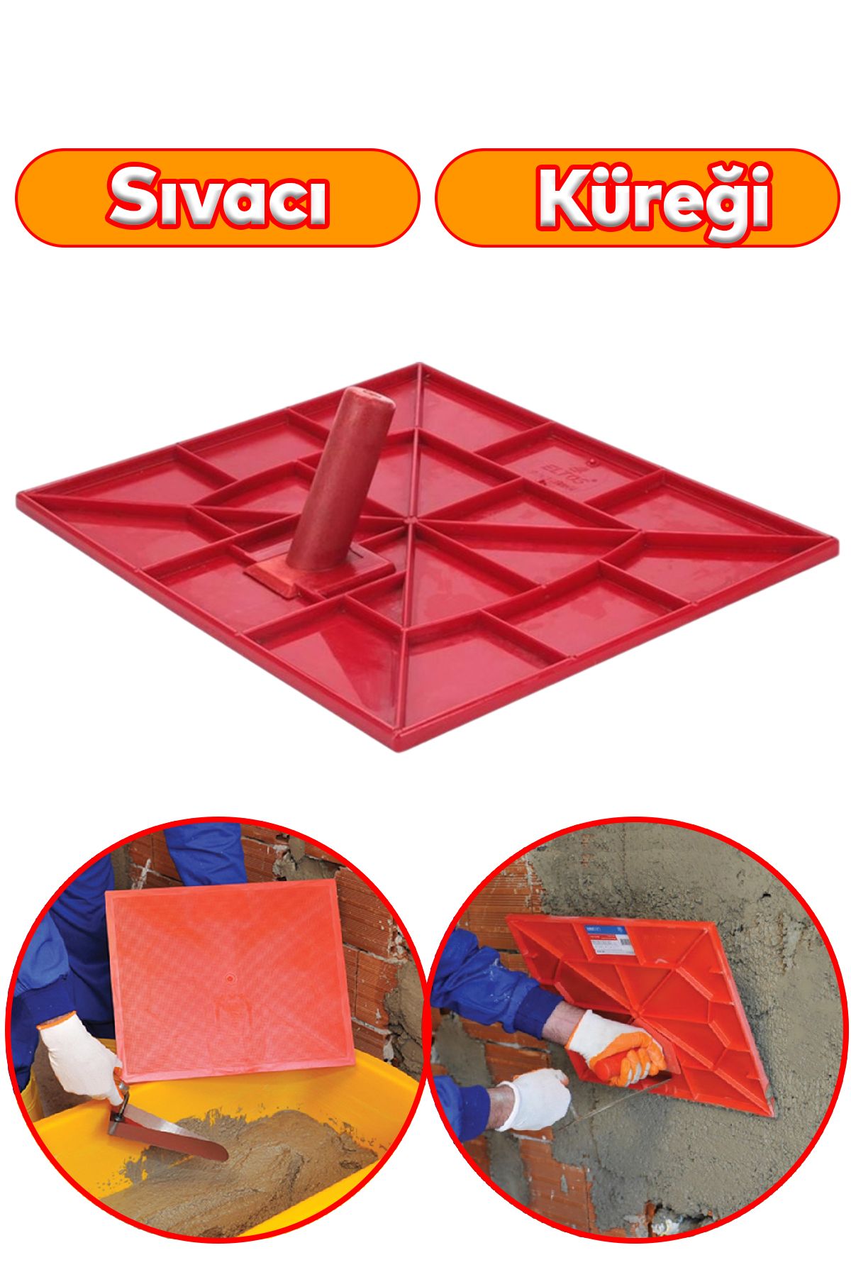 Badem10 Saplı Plastik Sıvacı Küreği Harç Duvar Beton Sıva Yayma 44x36 cm Boyutunda Plastik Sap