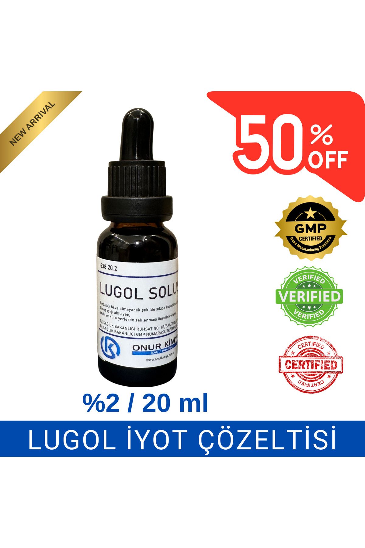 Onur Kimya İlaç / Pharma Lugol Solüsyonu %2 Lik / 20 ml / Damlalıklı / Iyot Çözeltisi