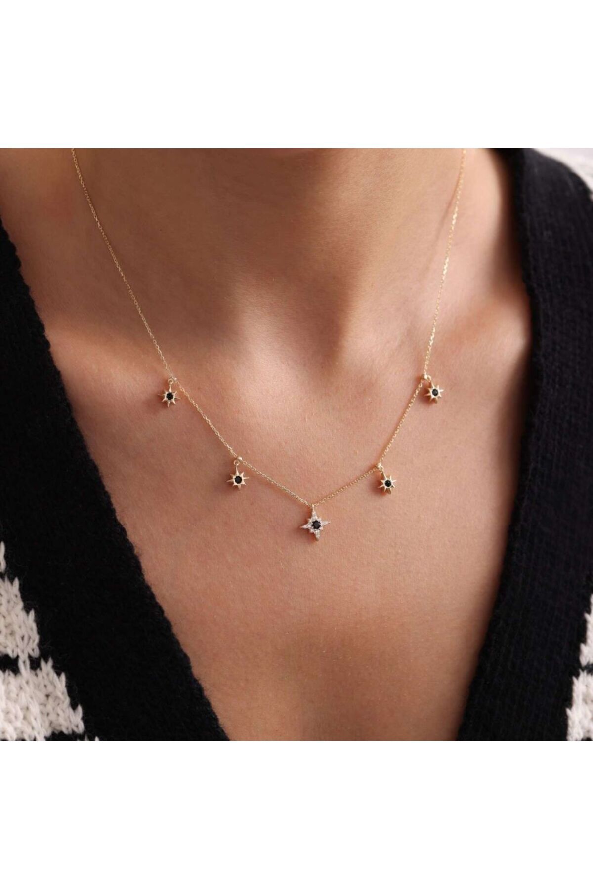 Sembol Gold Altın Pusula Kolye Onix
