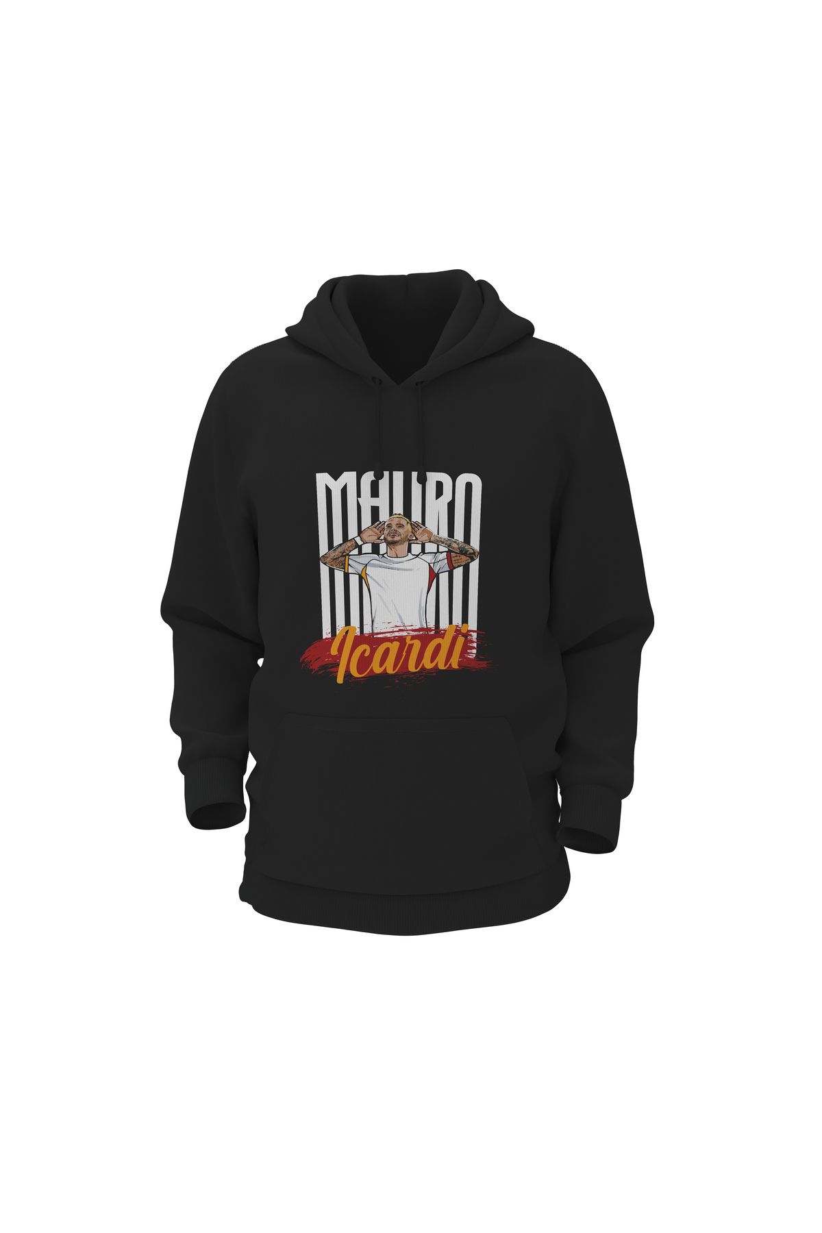 NORTH AGE MauroIcardi Baskılı Siyah Regular Normal Kesim 3 İplik Pamuklu Şardonlu Şapkalı Kanguru Sweatshirt