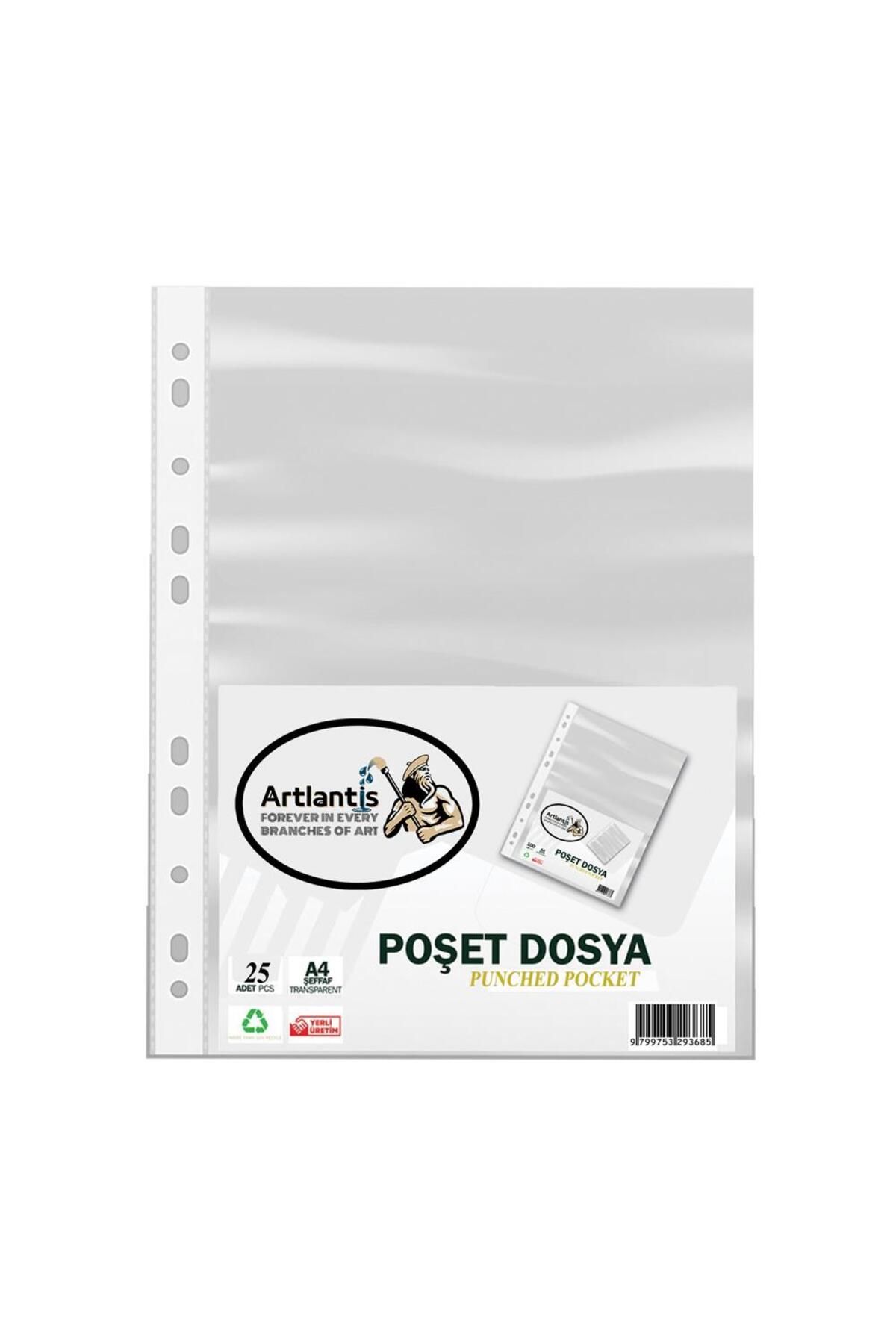 Artlantis Poşet Dosya 25 Li A-4 Şeffaf Föy Dosya 1 Paket Ofis Okul Kenarı Delikli Poşet Dosya 1 Pake