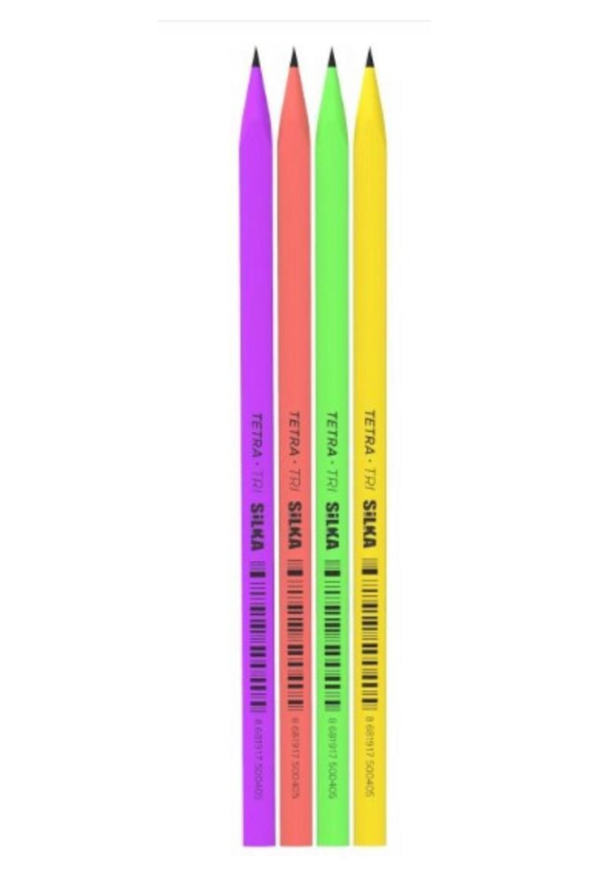 Silka Kurşun Kalem 4 Renk Üçgen Neon 1 Paket Tetra Neon Üçgen Kurşun Kalem