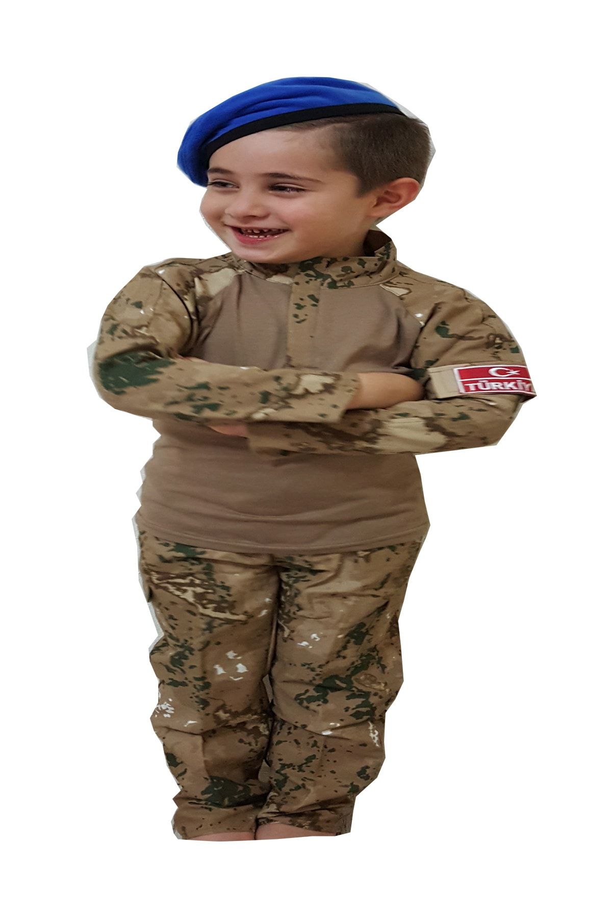 DEHAMODA Erkek Çocuk 3 Parça Mavi Bereli Jandarma Özel Harekat Kombatlı Asker Komando Kostümü
