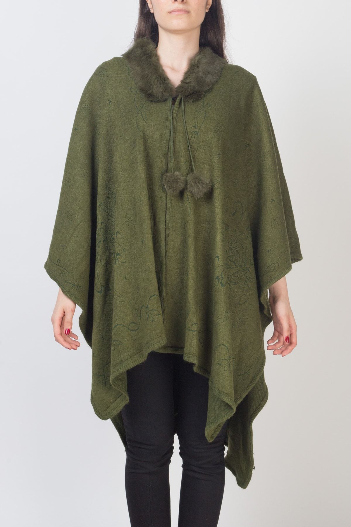 Gezgin tekstil ve aksesuar Kadın Çamur Yeşili  Panço