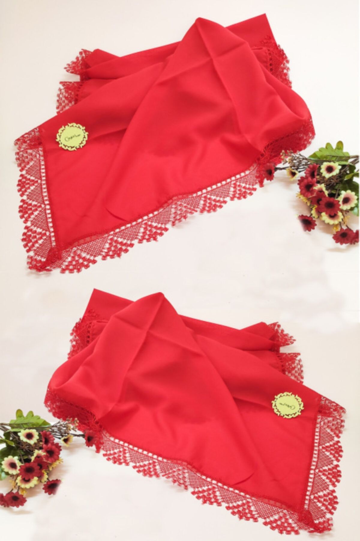 Çt Çeyizci Tekstil 2 Adet, Kırmızı Renk Iğne Oyası Mevlüt Örtüsü, Çeyizlik Şal