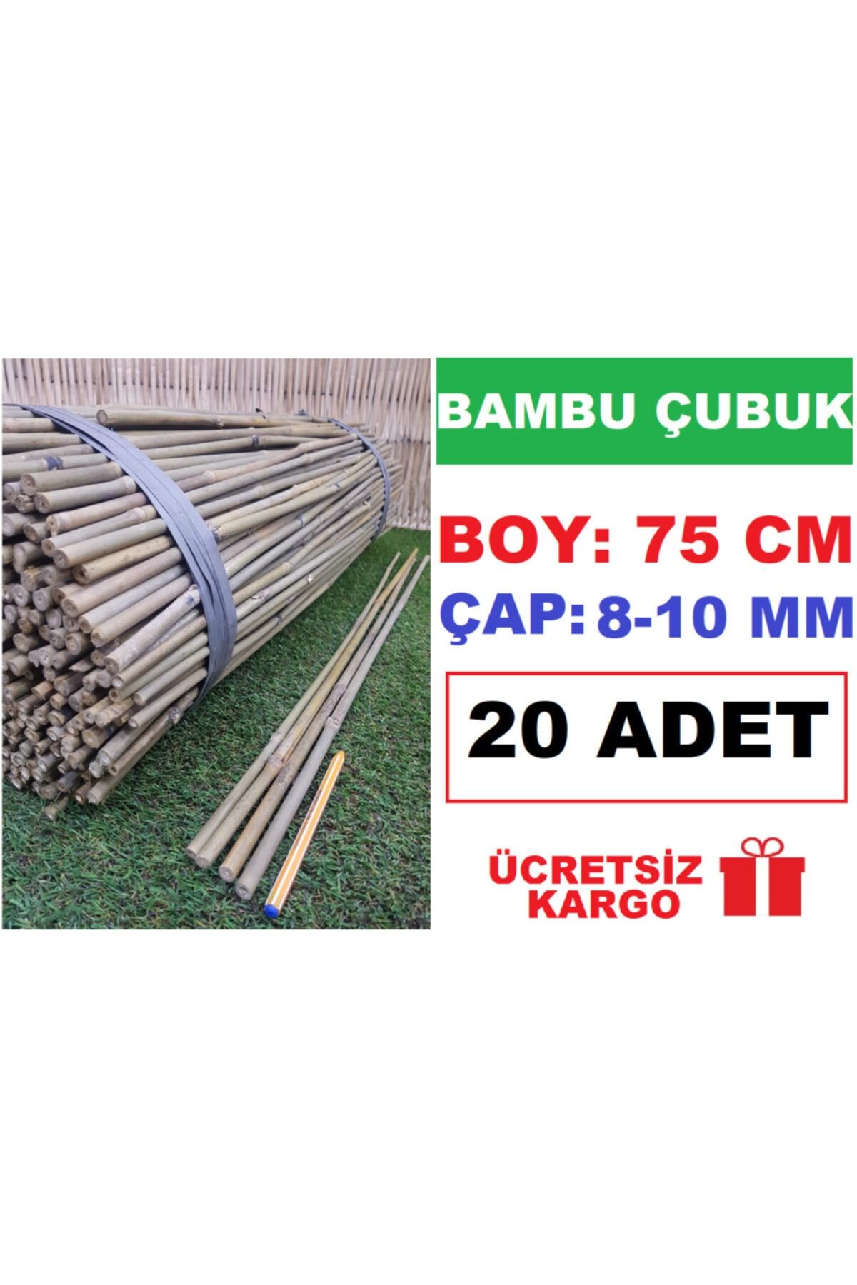Ekodoğa Bambu Çubuk 75 Cm 20 Adet 8-10 Mm Bambu Çubuğu Bambu Çubukları Bitki Destek Çubuğu