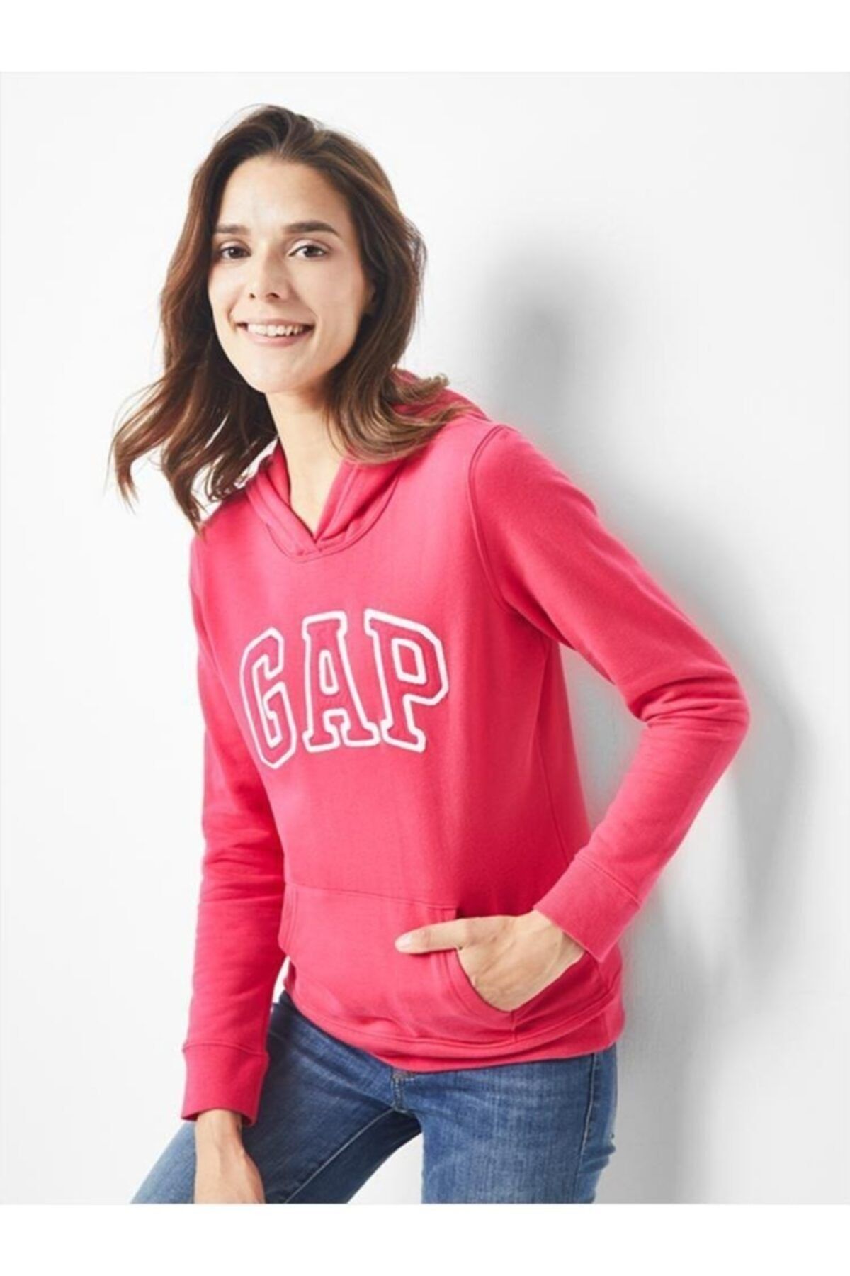 GAP Kadın Pembe Logo Kapüşonlu Sweatshirt