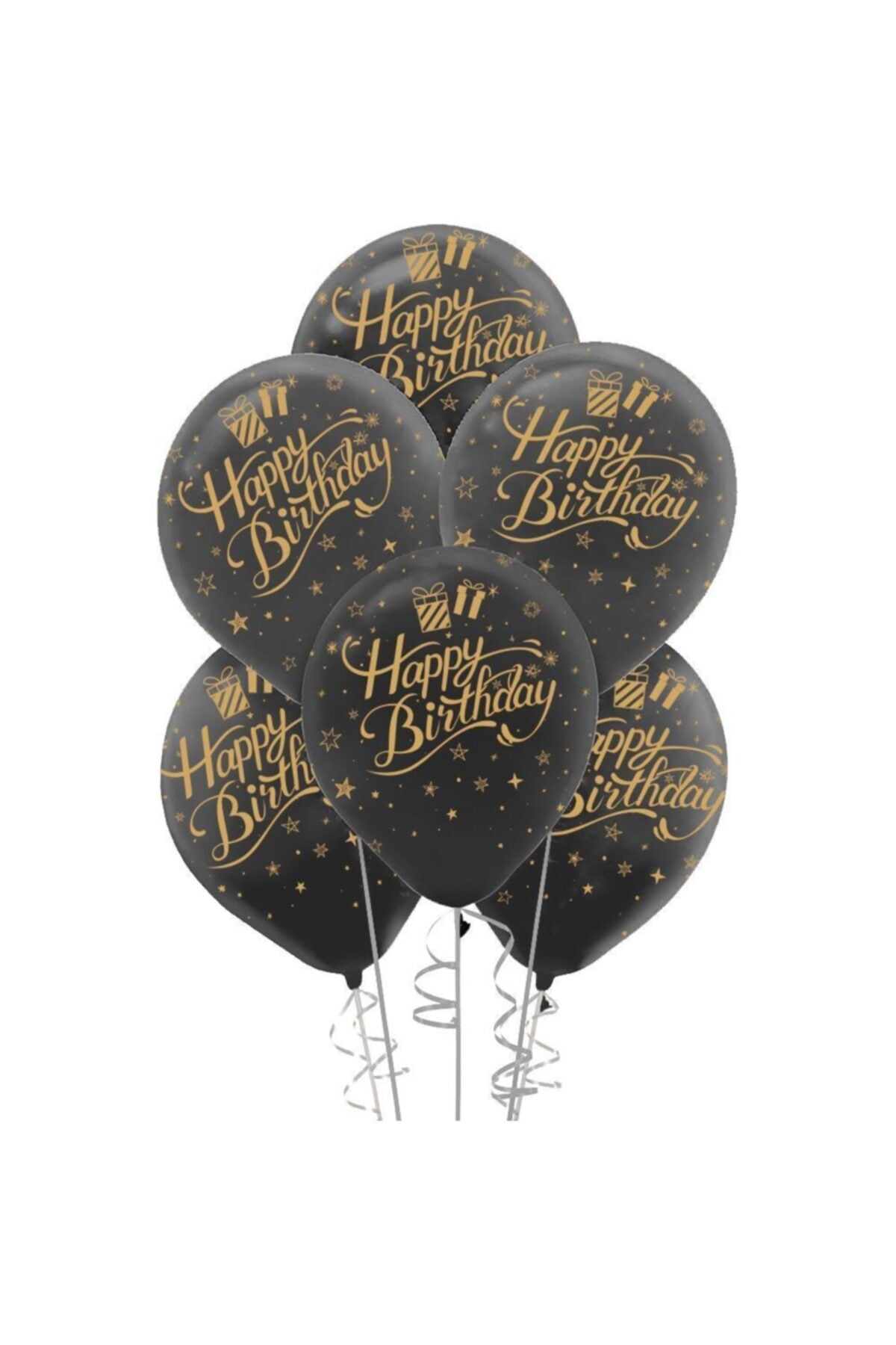 Kikajoy Altın Happy Birthday Baskılı Siyah Balon 100'lü