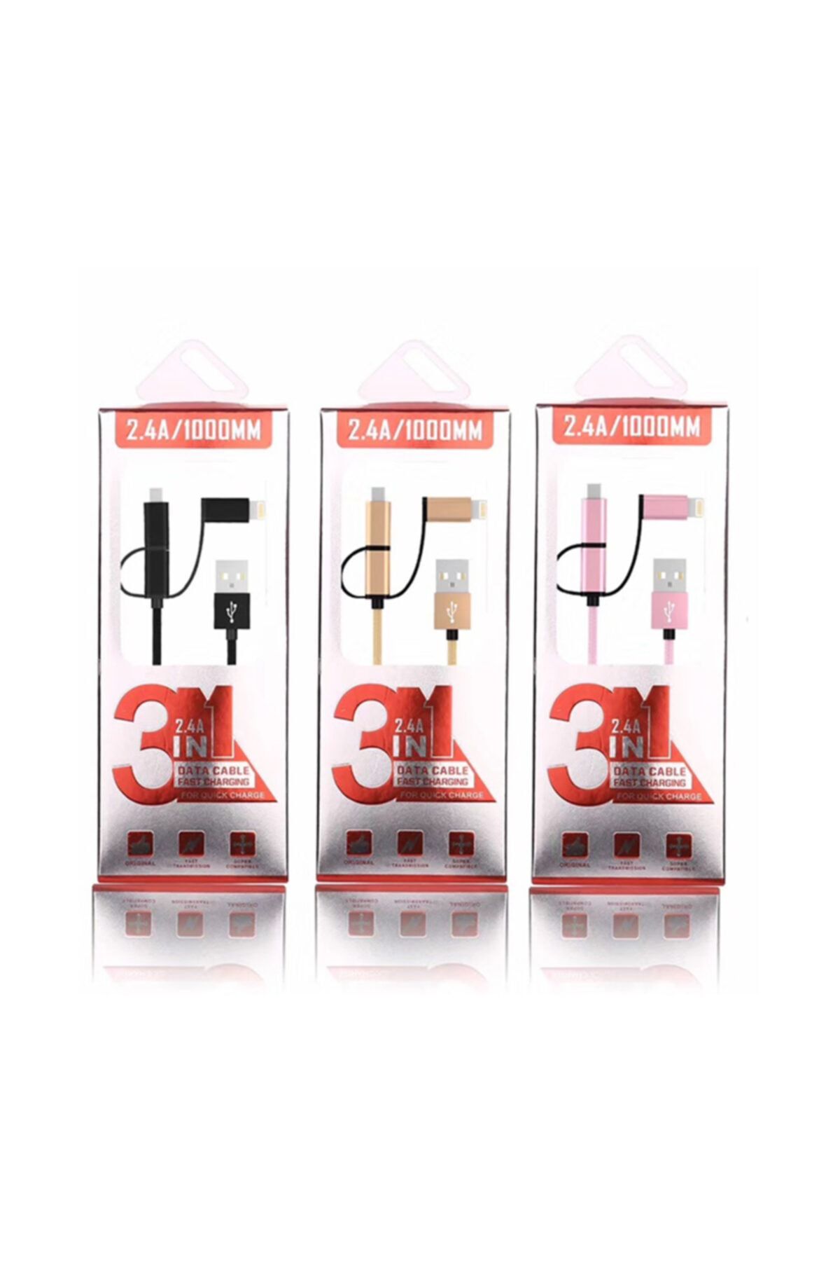 Ally Mobile Ally 3in1 2.4a Type-c Micro Usb Iphone 5,6,7,8 Halat Usb Kablo