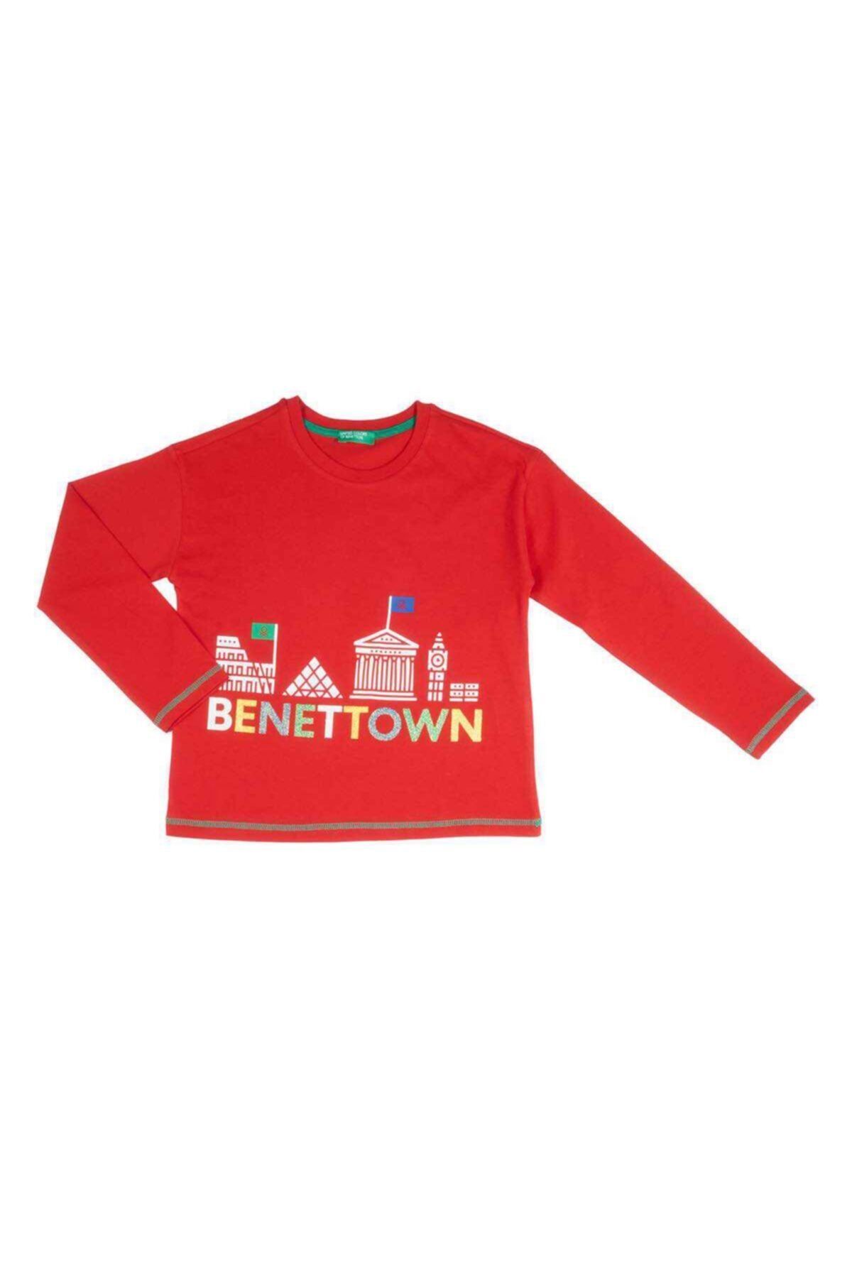 United Colors of Benetton Kız Çocuk Kırmızı Benetown Baskılı Tshirt