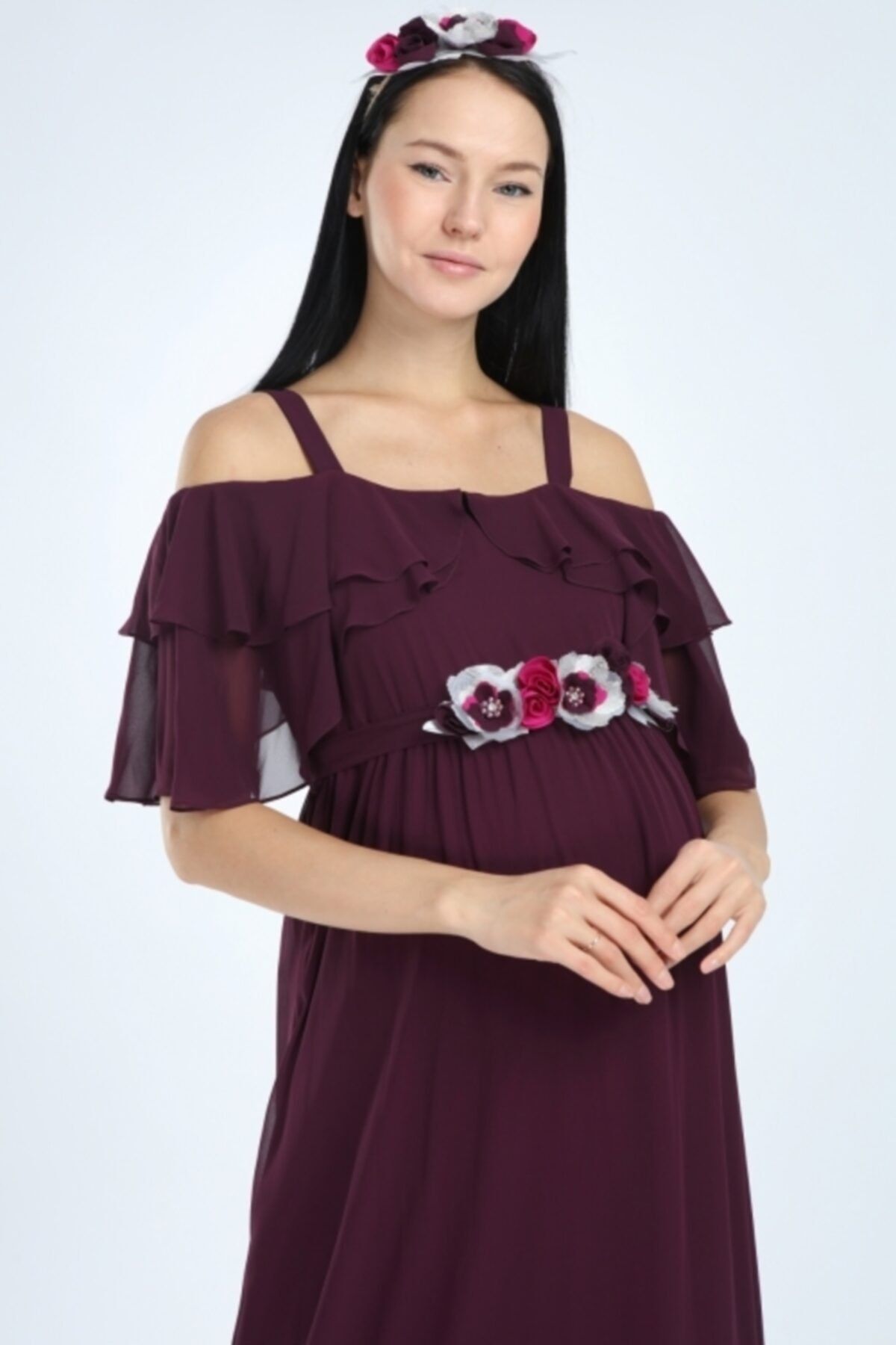 Entarim Kadın Mor Hamile Elbisesi Baby Shower 6021