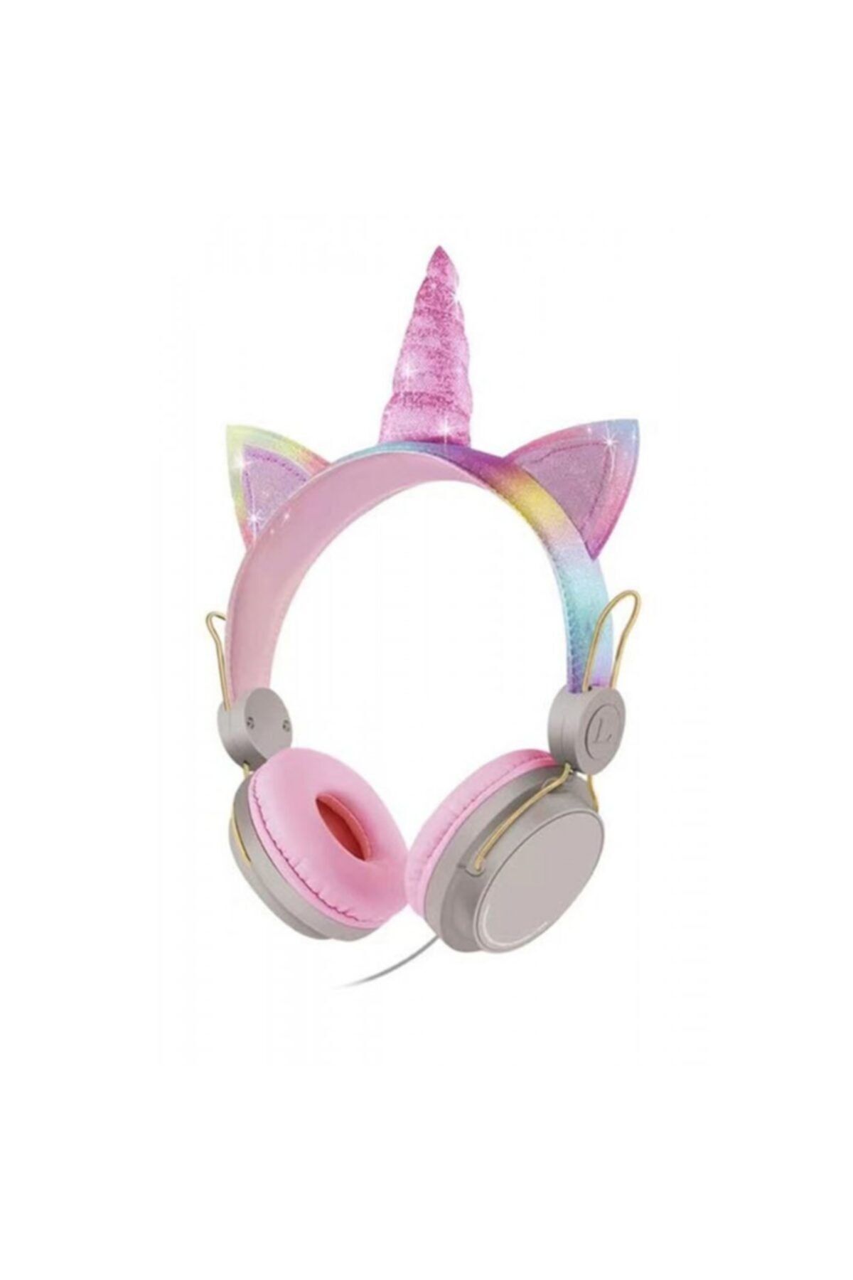 Dtech Kablolu Kulaküstü Kulaklık Unicorn Tasarımlı Mikrofon Renkli Sevimli Simli Şık Tasarım Kız Çocuk-bej
