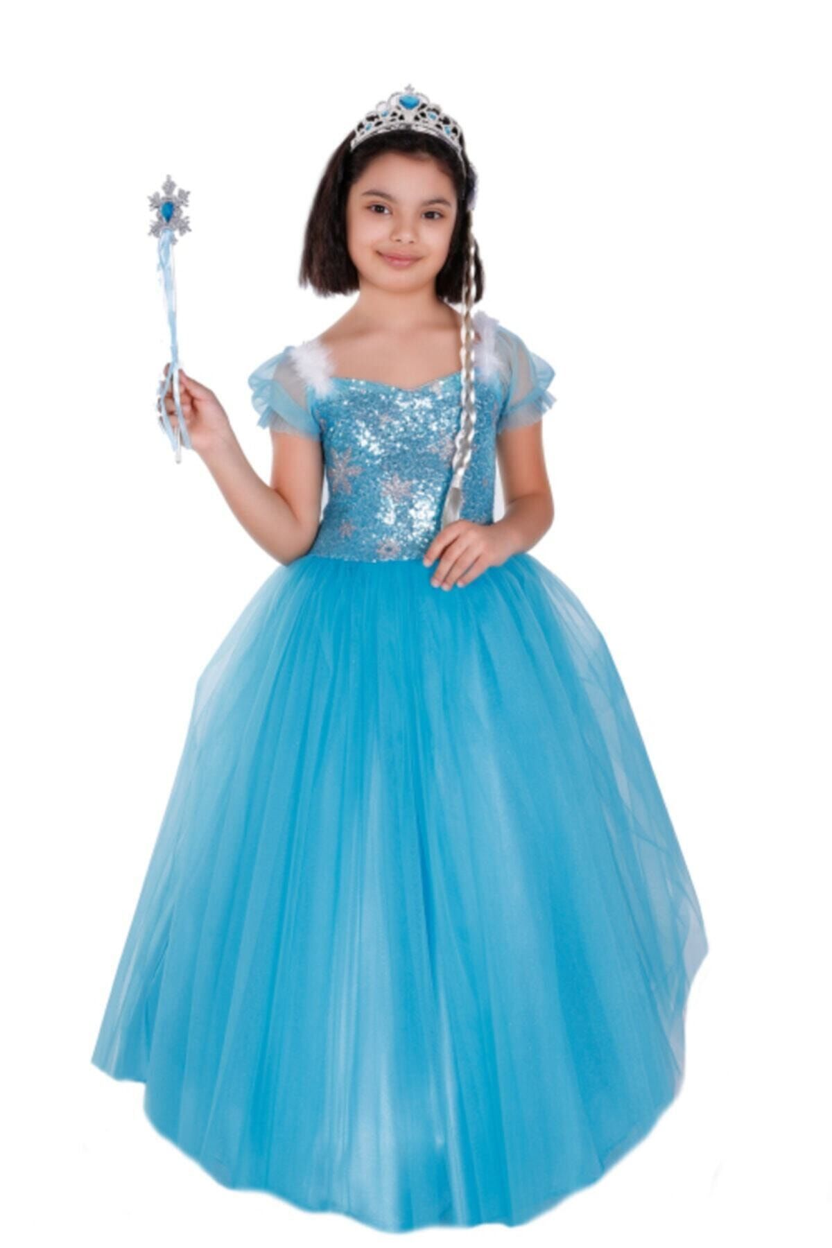 Seval Kostüm Tasarım Kız Çocuk Turkuaz Tarlatanlı Elsa  Kostüm