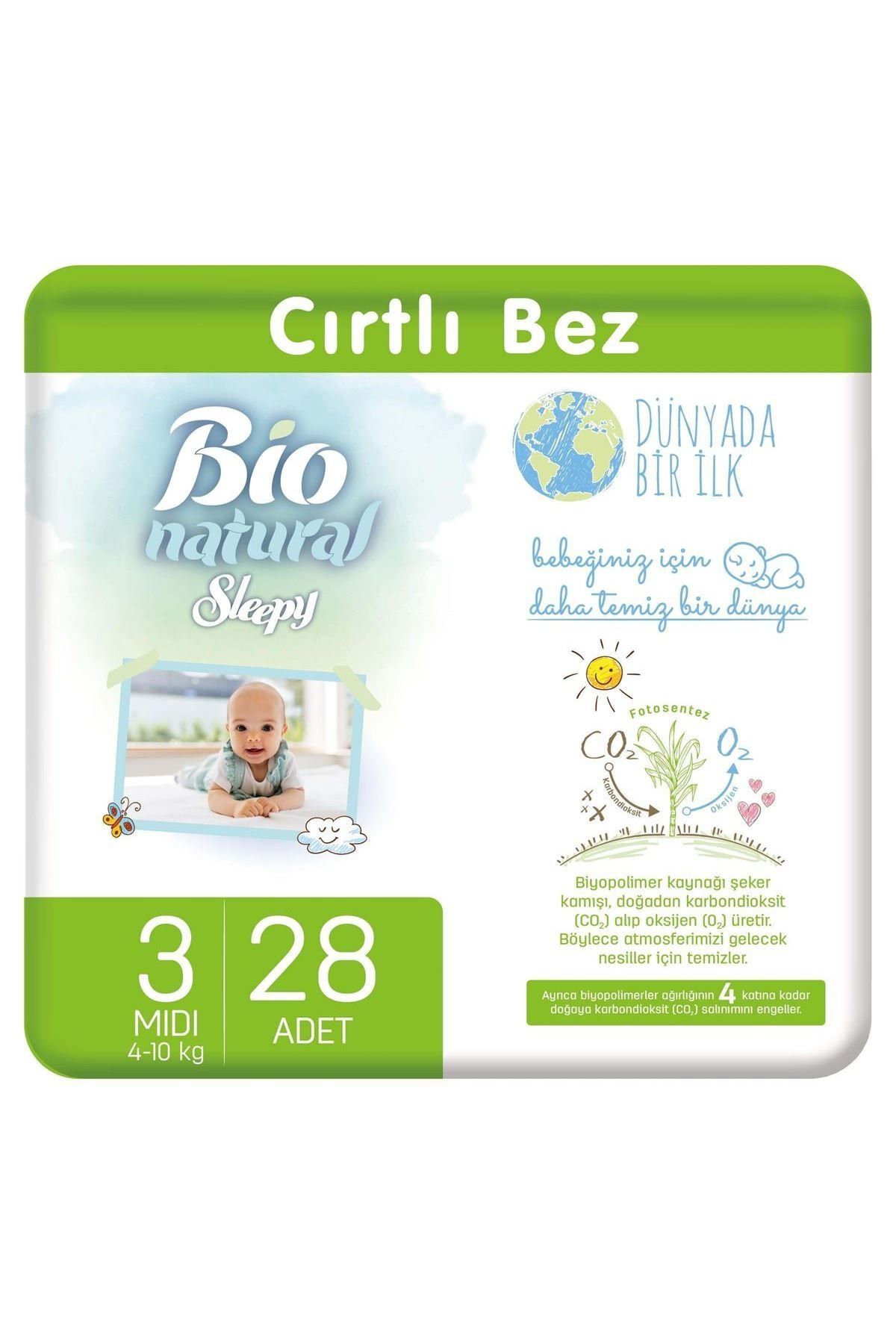Sleepy Bio Natural Bebek Bezi 3 Numara Midi 28 Adet + Bio Natural Islak Havlu Hediyeli