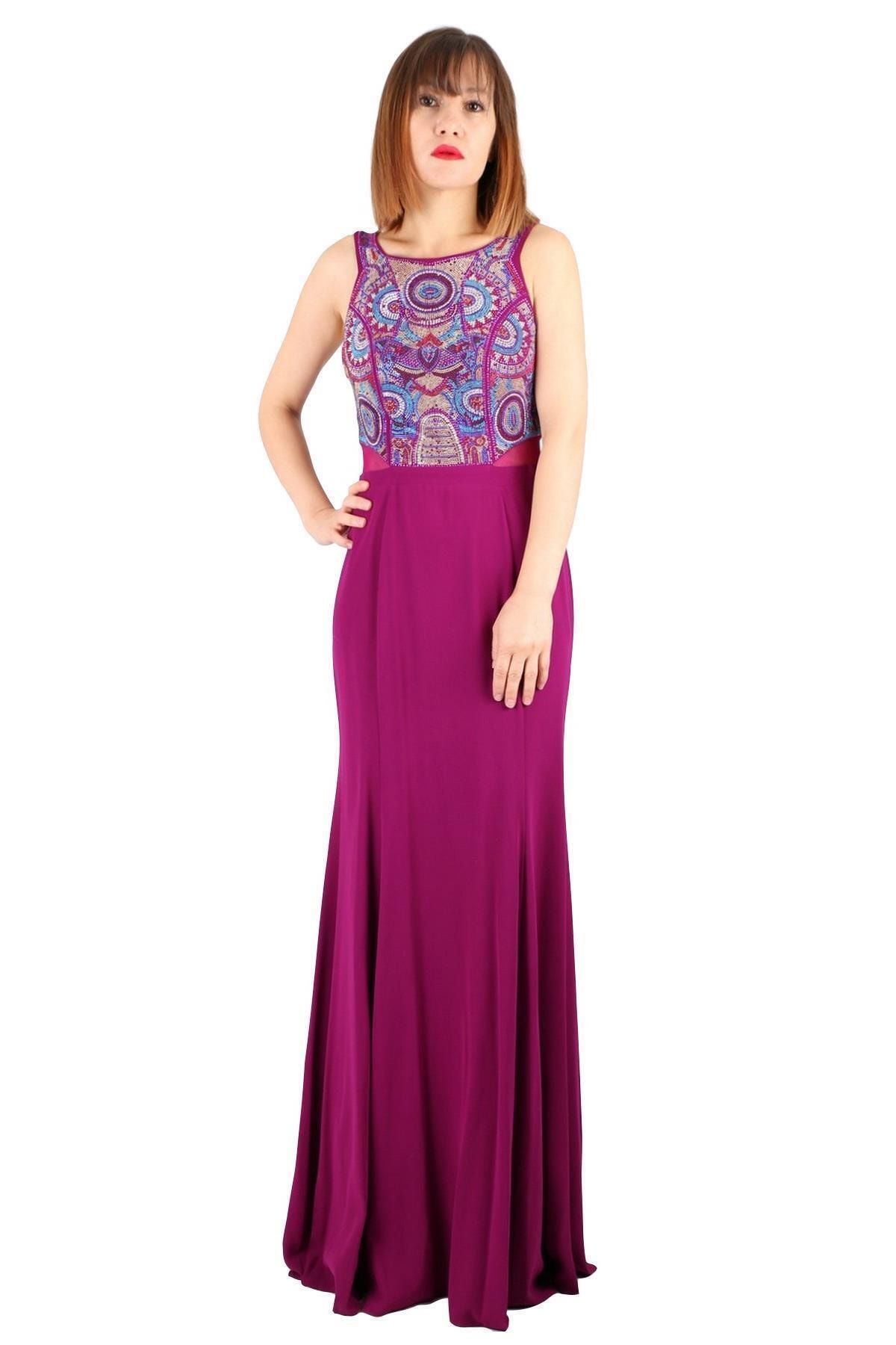 Günay Kadın Abiye Elbise Tn7705 Askılı-violet