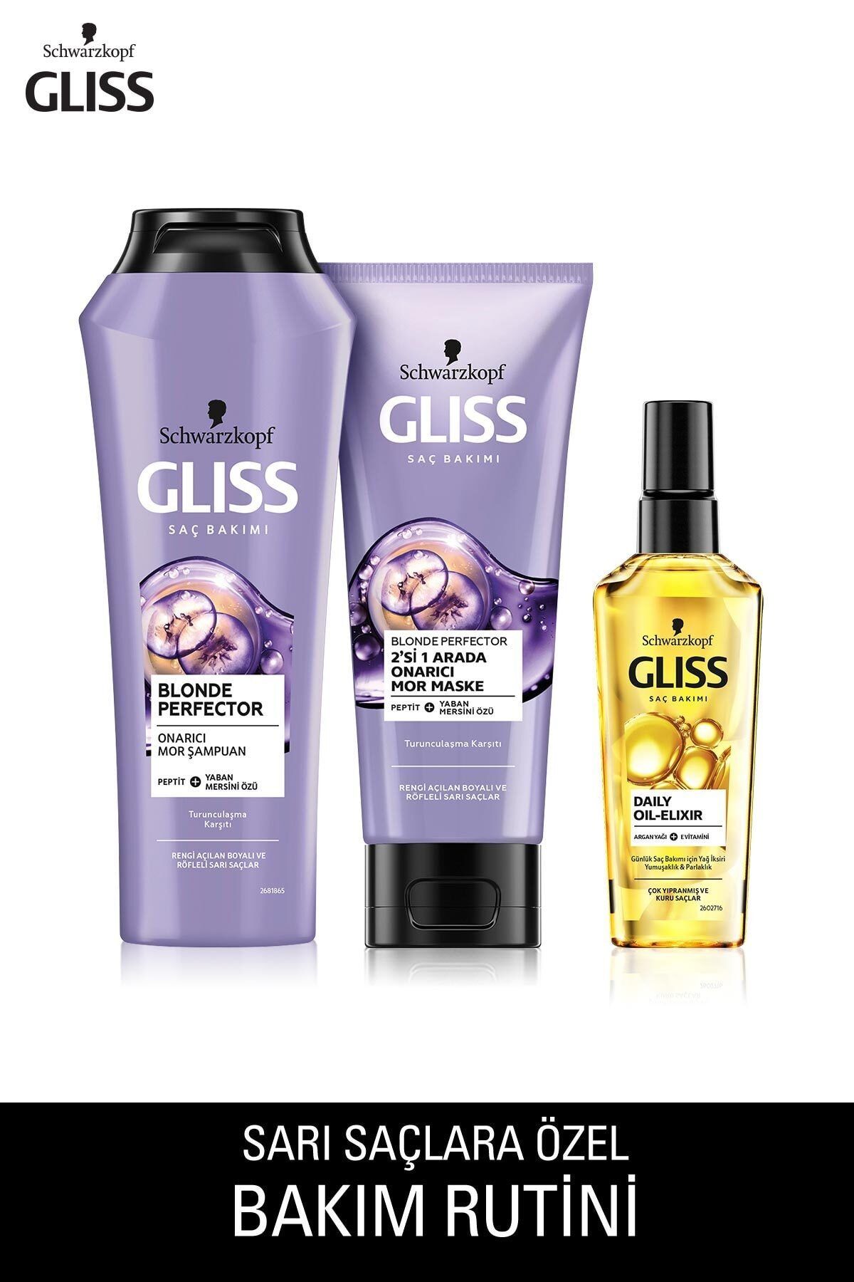 Gliss Blonde Perfector Mor Şampuan 250 Ml+mor Maske 200 Ml+ Ultimate Oil Elixir Yağ Iksiri 75 Ml