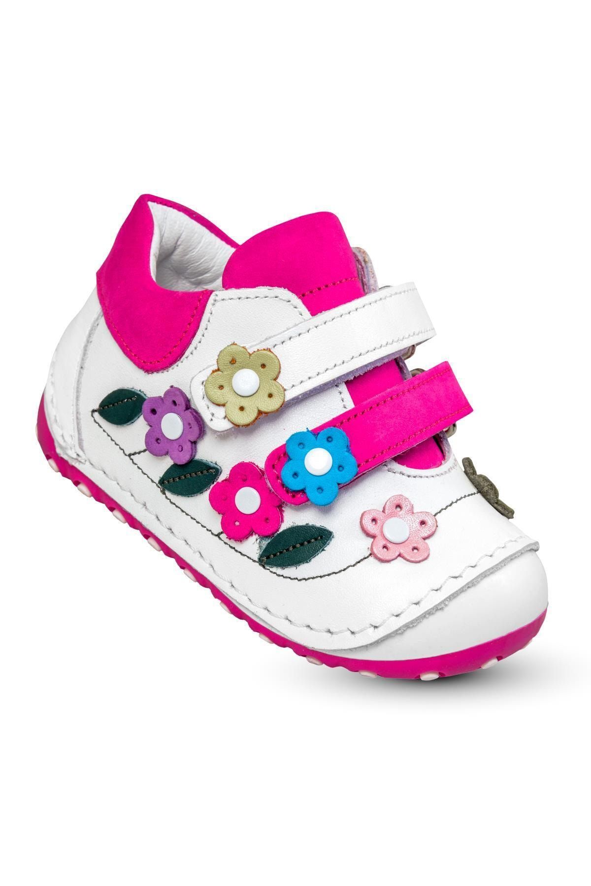 KAPTAN JUNIOR Ilkadım Hakiki Deri Kız Bebek Çocuk Ortopedik Ayakkabı Patik Imsk 700 Beyaz