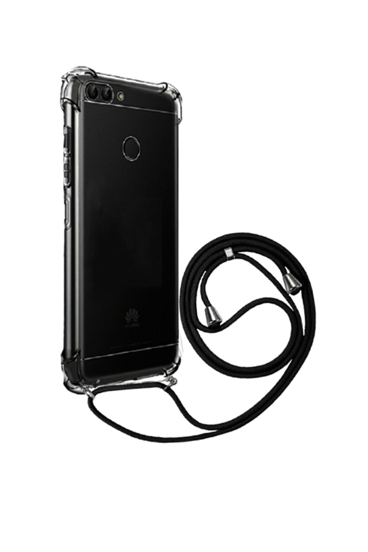 Molly Huawei P Smart 2018 Uyumlu Siyah Boyun Askılı Ipli Şeffaf Silikon Kılıf