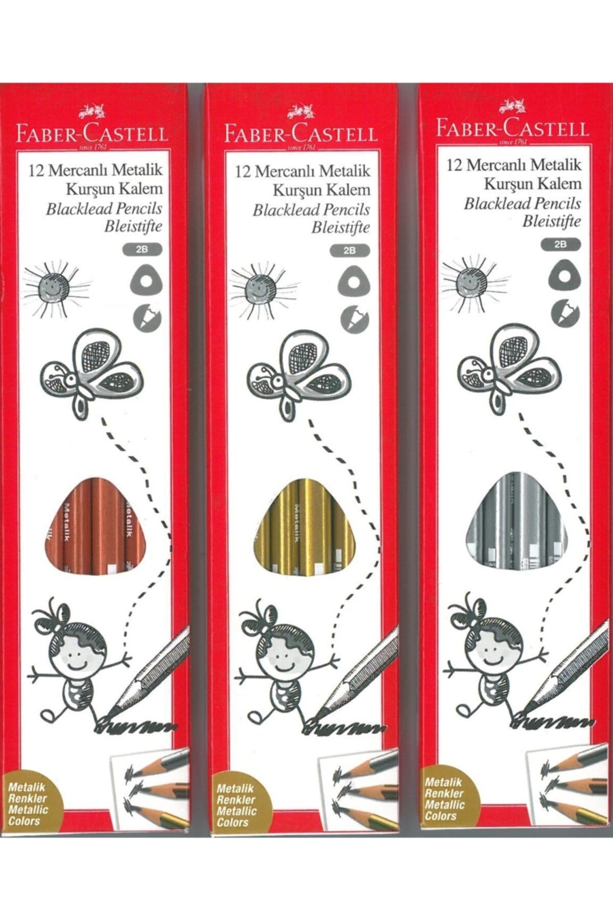 Faber Castell Mercanlı 2/b Kurşun Kalem Metalik Renkler( Yeni ) 12 Adet