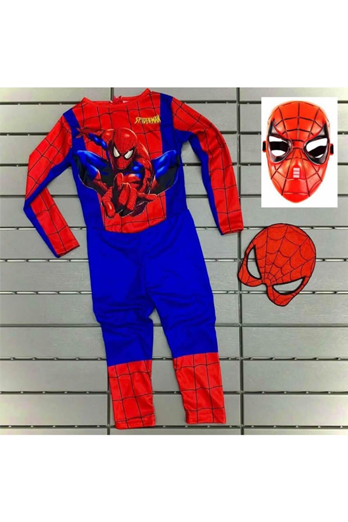 Spiderman Örümcek Adam Baskılı Çocuk Kostümü Maskeli Spiderman Kostümü 2 Maskeli