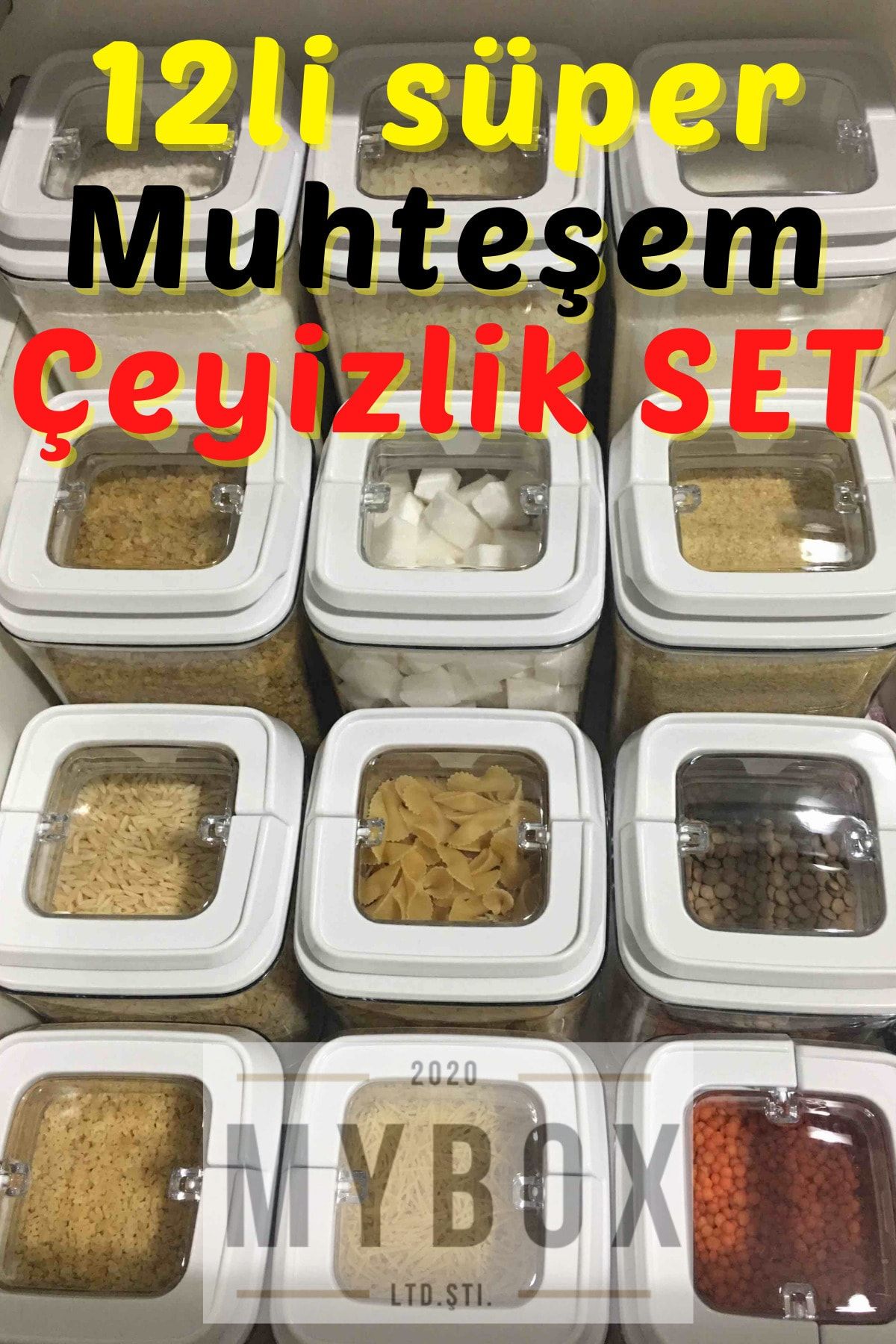 MYBOX Çeyizlik Set 12li Saklama Kabı Süper Vakumlu (özel Kapak) , Erzak Kabı