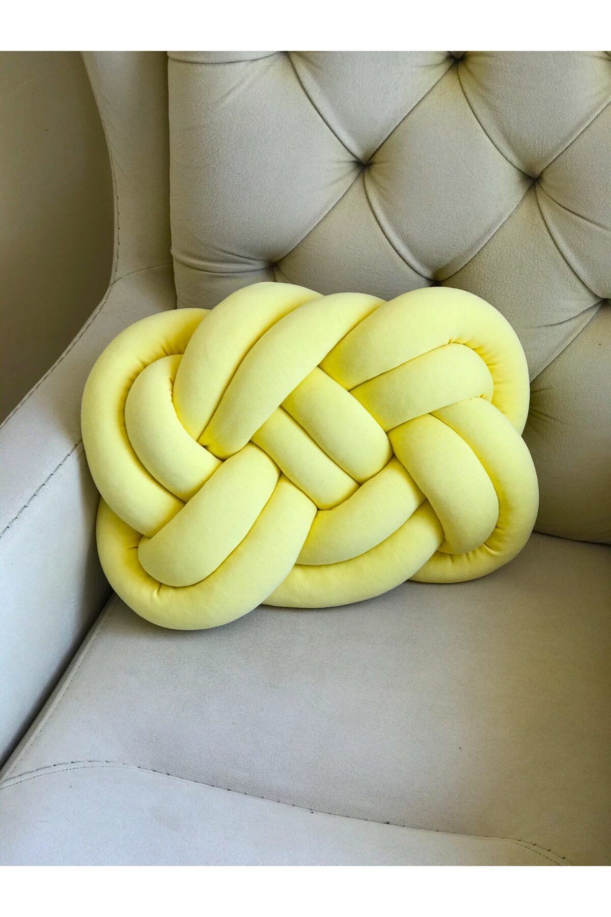 ÖrgüYastik Dekoratif Örgü Düğüm "sarı" Yastık