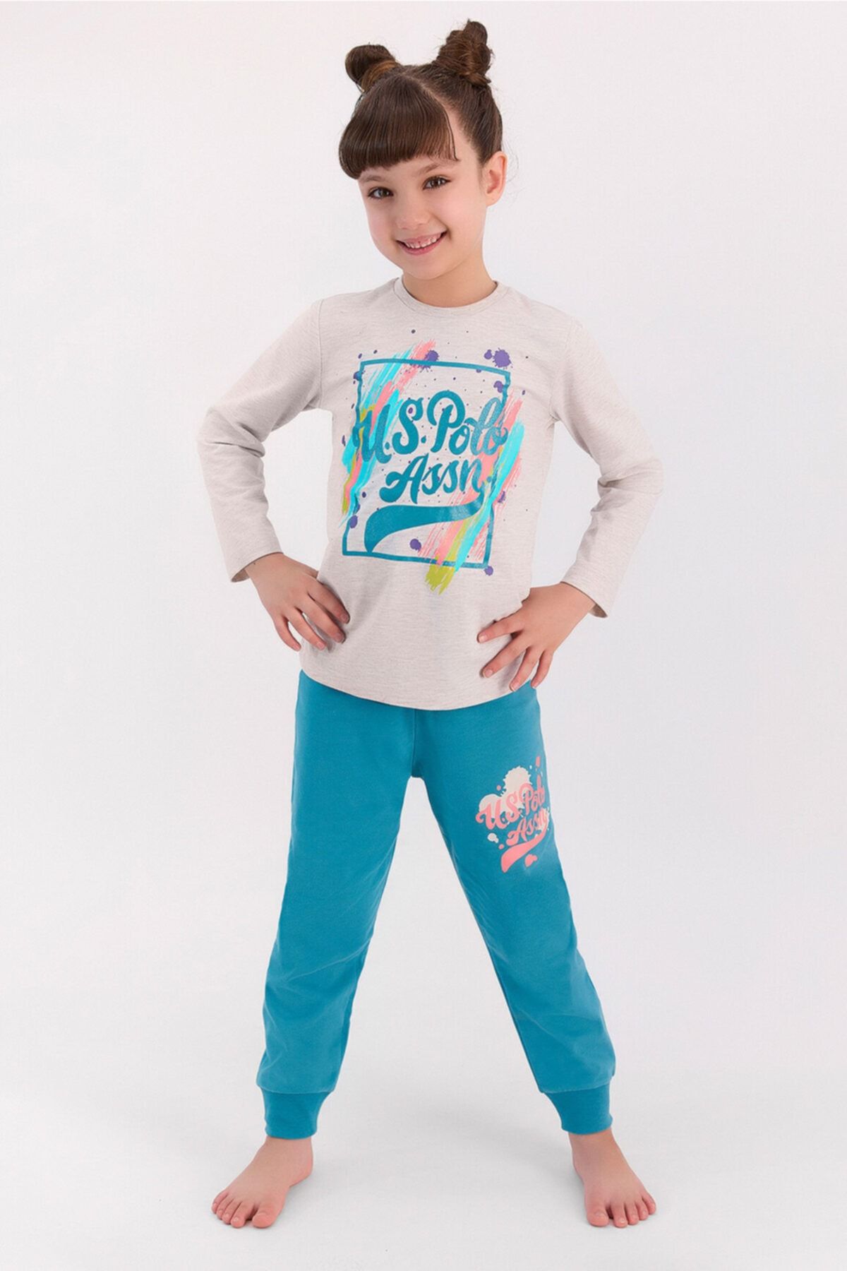 U.S. Polo Assn. U.s. Polo Assn Bejmelanj Kız Çocuk Uzun Kol Pijama Takımı
