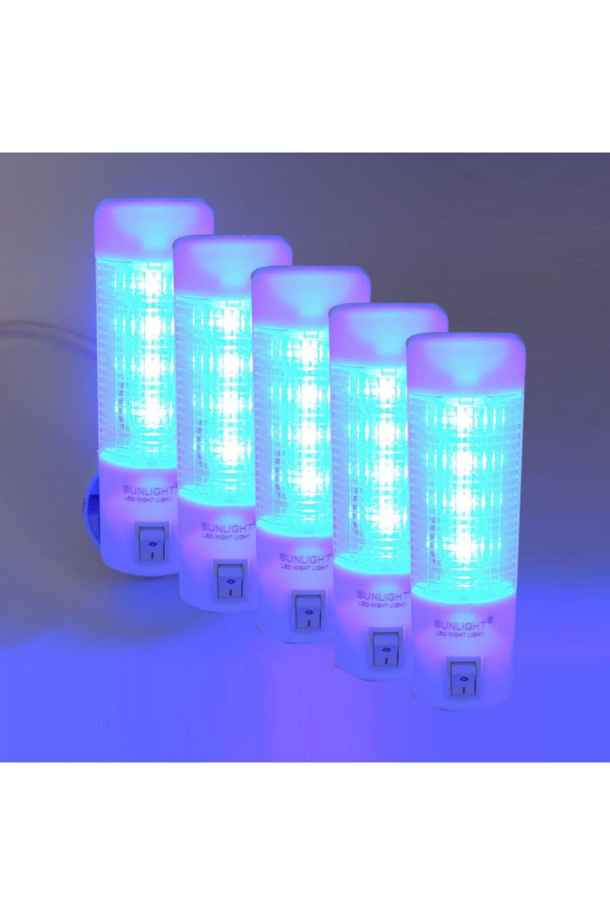 Sunlight Uzun Led Gece Lambası 0,5w Tasarruflu Işıklı Fişli Düğmeli 5 Adet Mavi