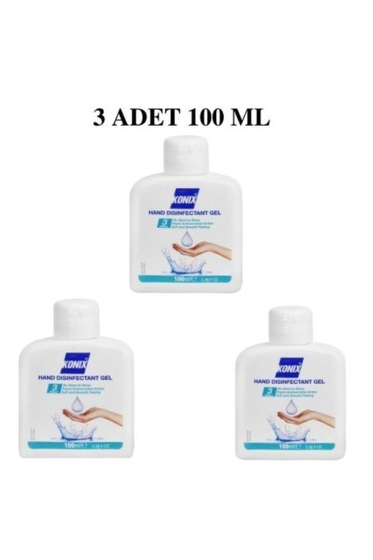 Konix 3 Adet 100 Ml Antibakteryal El Ve Cilt Dezenfektan Jel Hand Sanitizer