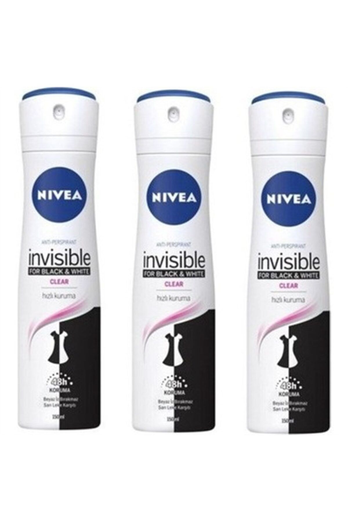 NIVEA Invisible Black And White Clear Kadın Deodorant 150 Ml (3 Adet)