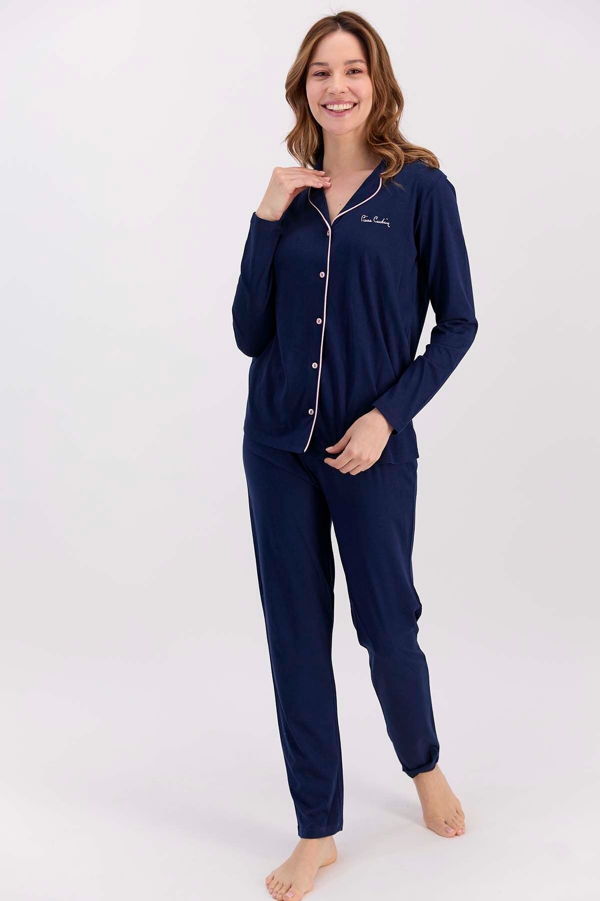 Pierre Cardin Classic Lacivert Kadın Gömlek Pijama Takımı