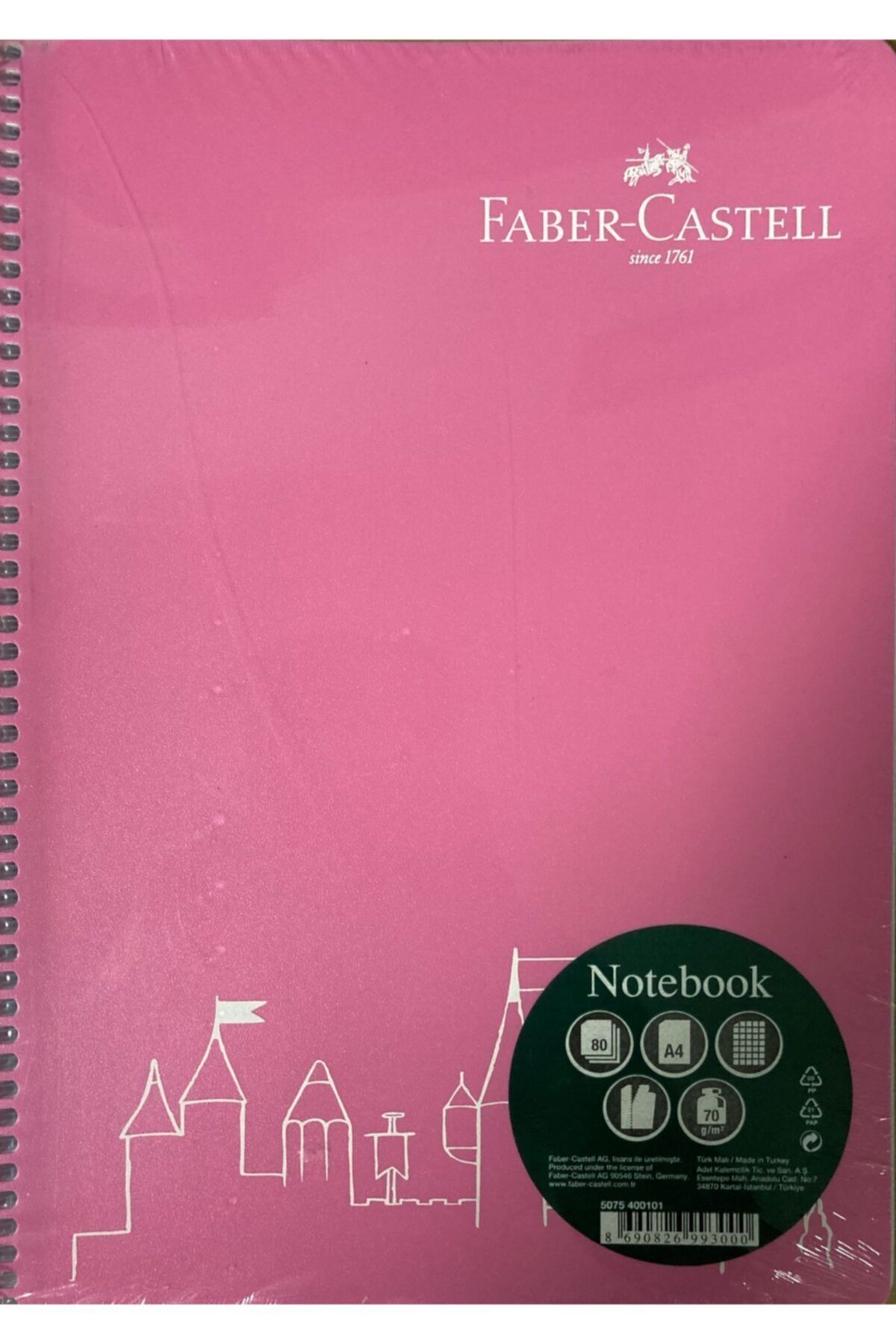 Faber Castell 80 Yaprak A4 Spiralli Kareli Defter Koparmalı Perforajlı Pembe
