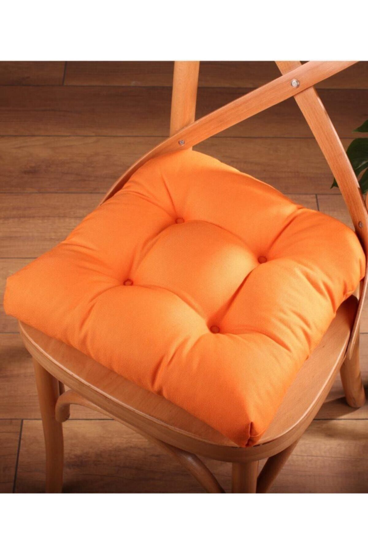 ALTINPAMUK Gold Pofidik Turuncu Sandalye Minderi Özel Dikişli Bağcıklı 40x40cm